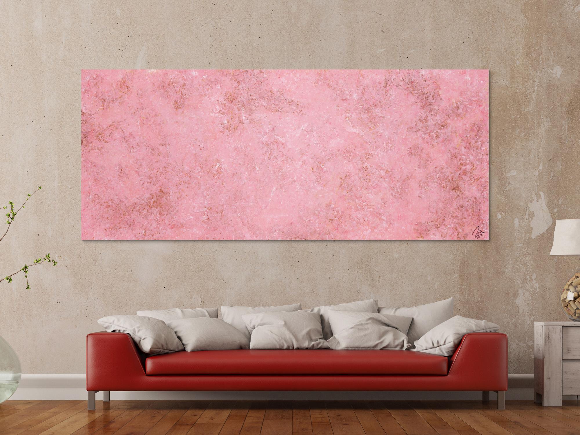 Abstraktes Acrylbild rosa Farben und echter Rost schlicht modern zeitgenössisch expressionistisch