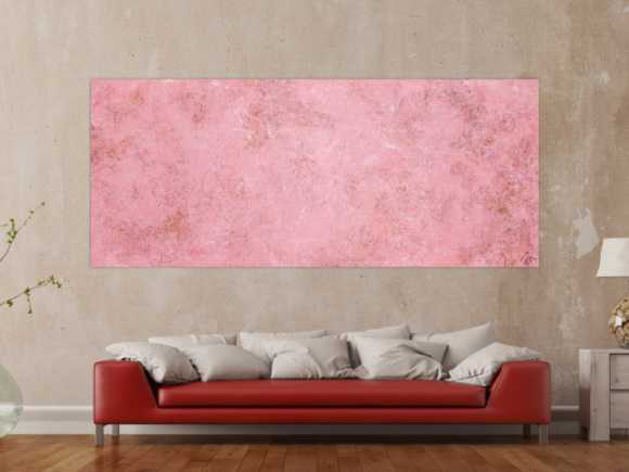 Abstraktes Acrylbild rosa Farben und echter Rost schlicht modern zeitgenössisch expressionistisch