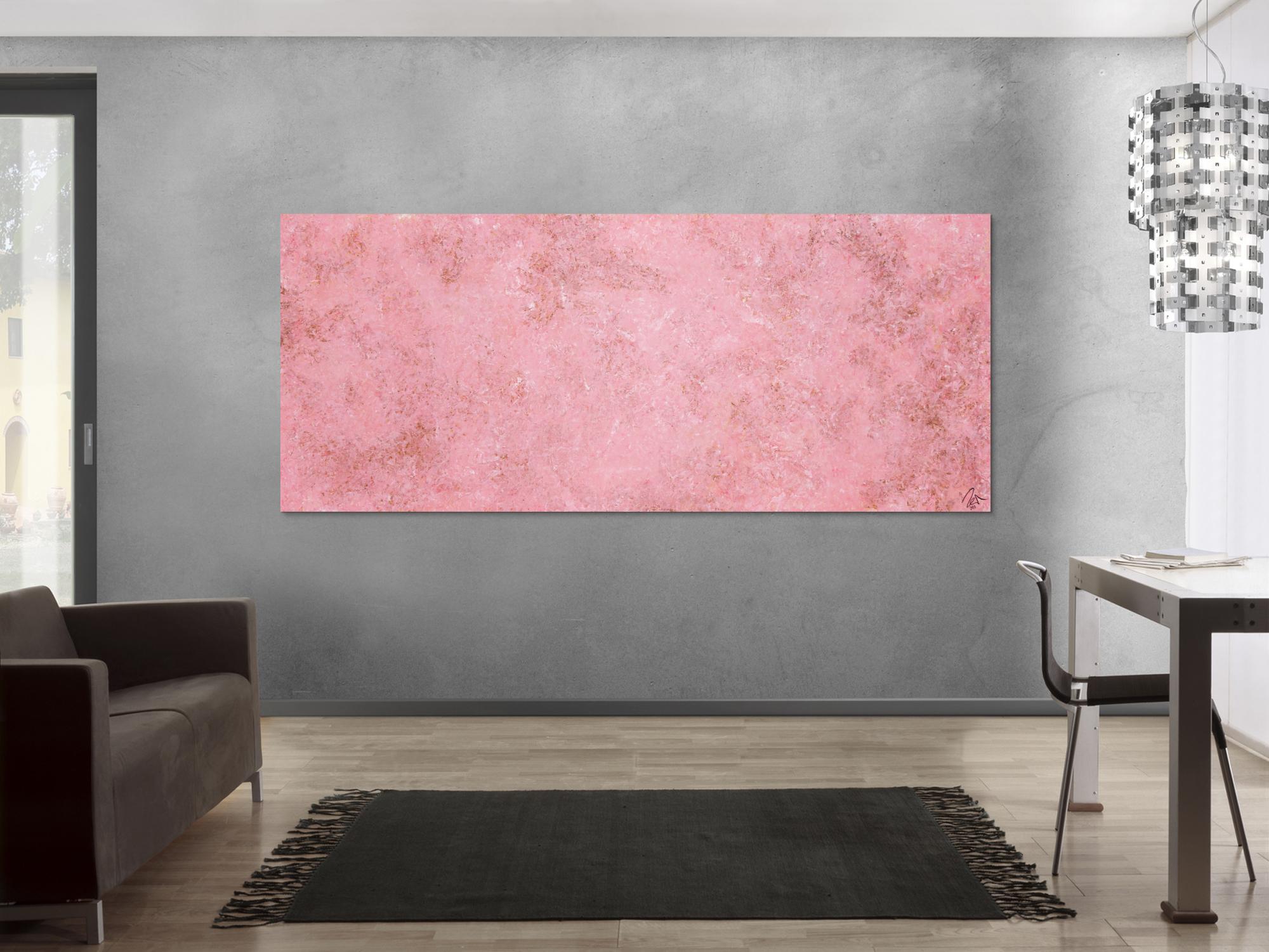 Abstraktes Acrylbild rosa Farben und echter Rost schlicht modern zeitgenössisch expressionistisch