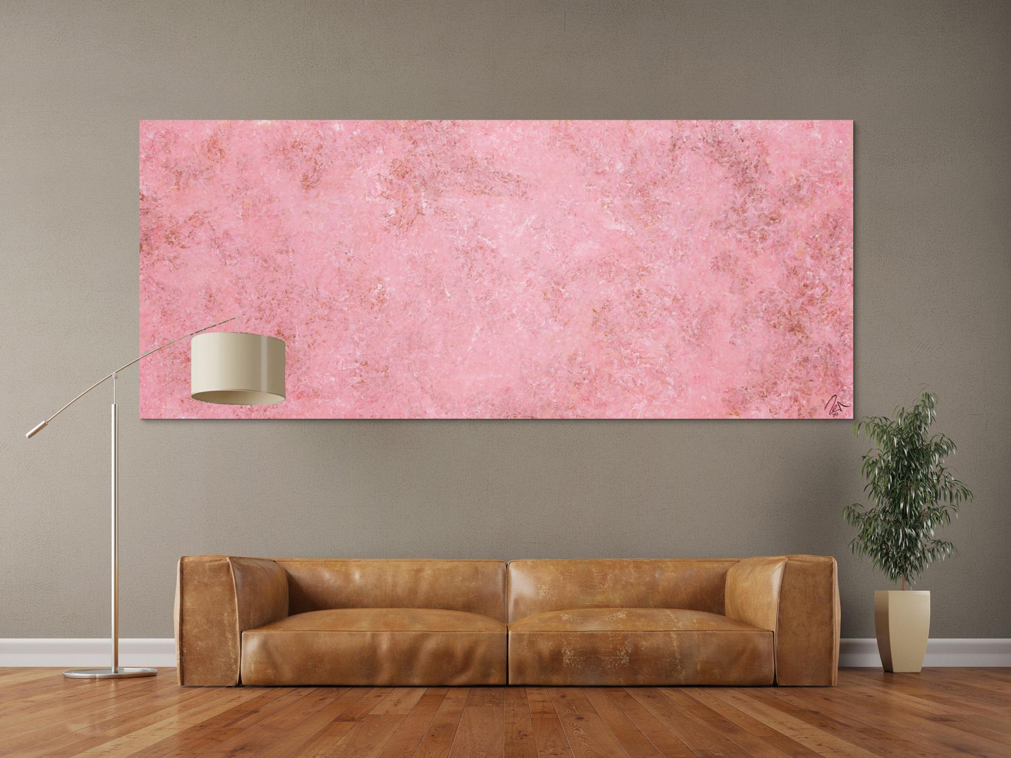 Abstraktes Acrylbild rosa Farben und echter Rost schlicht modern zeitgenössisch expressionistisch