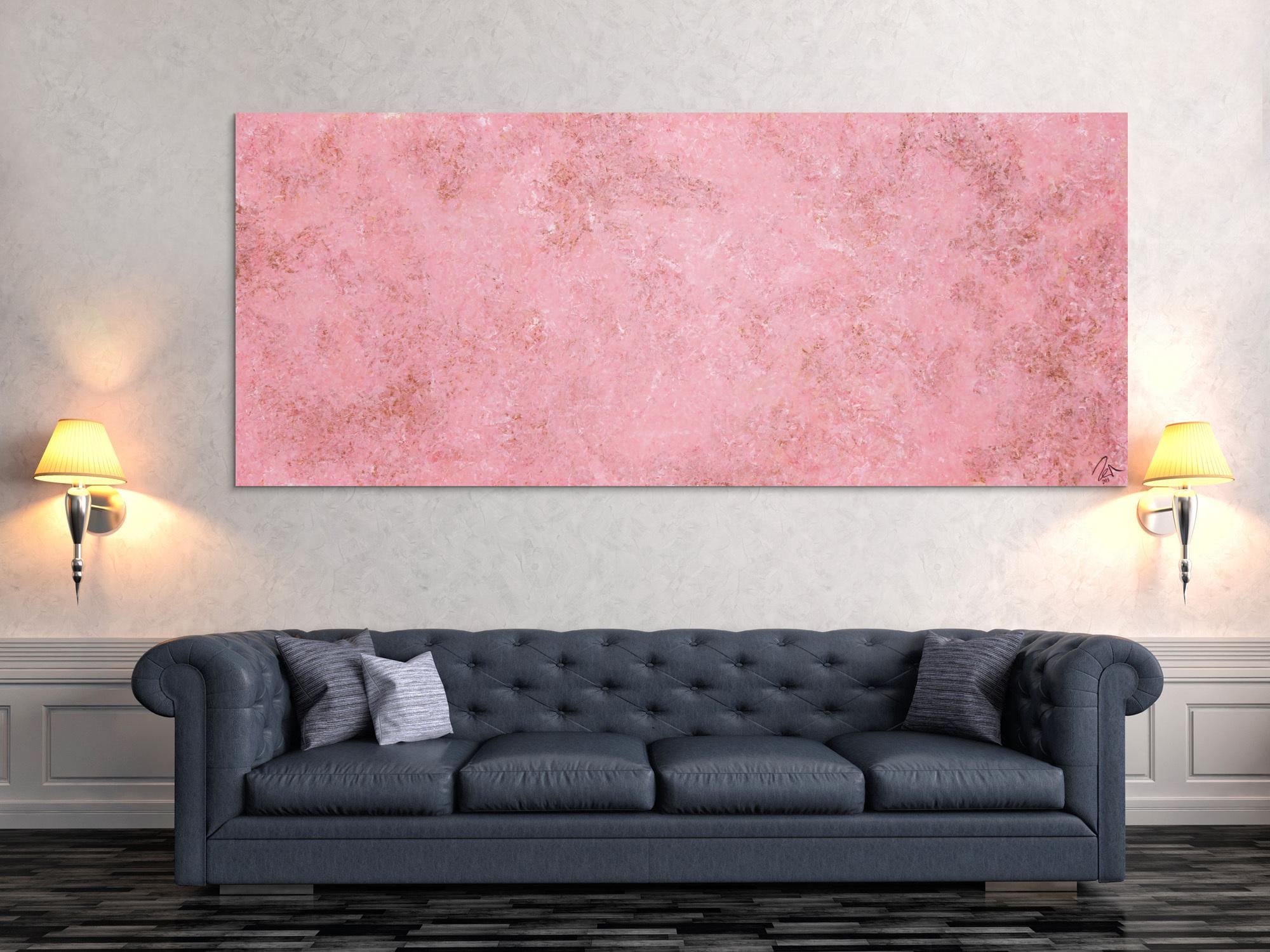 Abstraktes Acrylbild rosa Farben und echter Rost schlicht modern zeitgenössisch expressionistisch