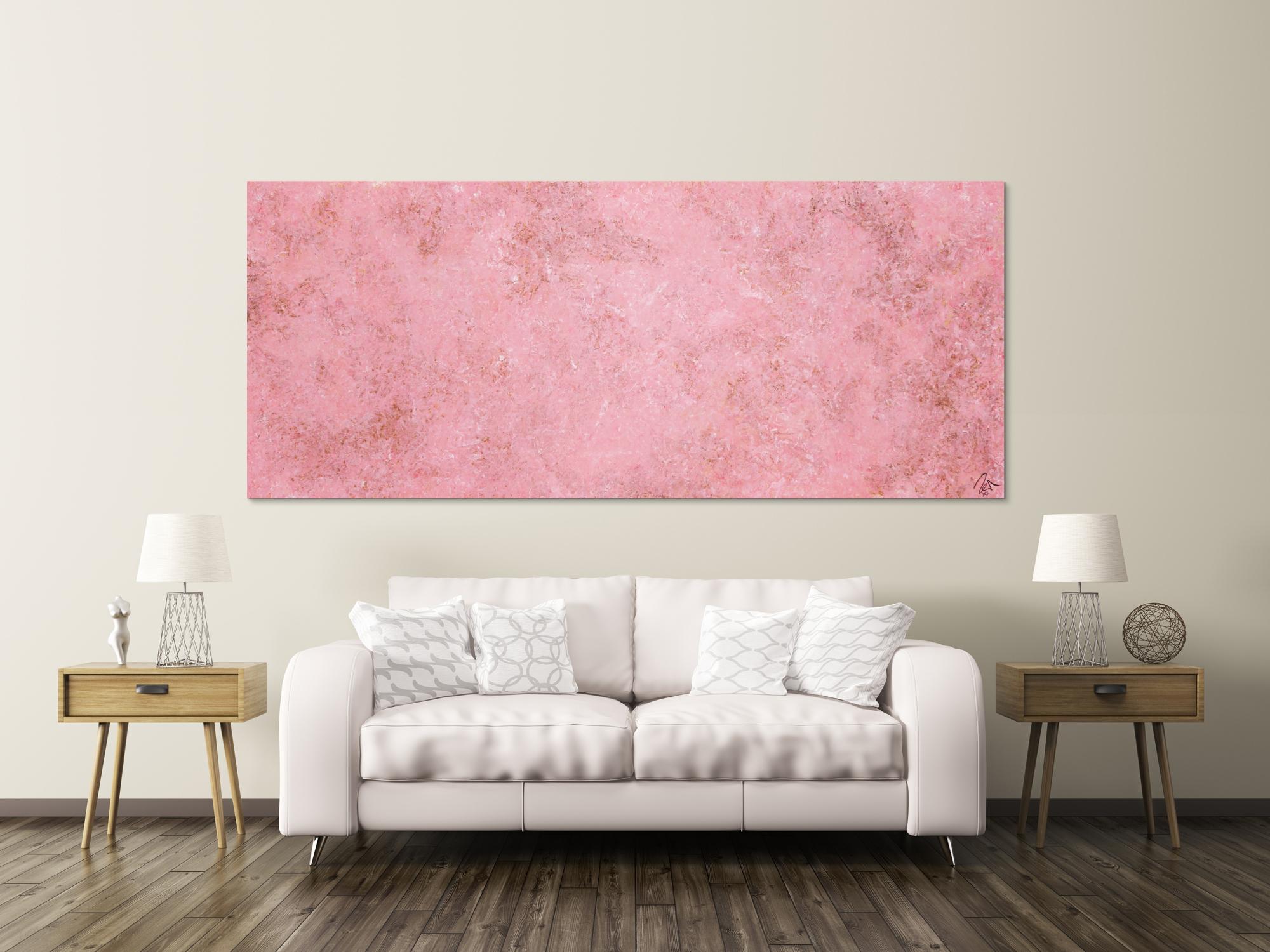 Abstraktes Acrylbild rosa Farben und echter Rost schlicht modern zeitgenössisch expressionistisch
