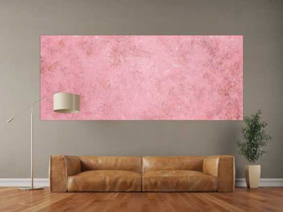 Abstraktes Acrylbild rosa Farben und echter Rost schlicht modern zeitgenössisch expressionistisch