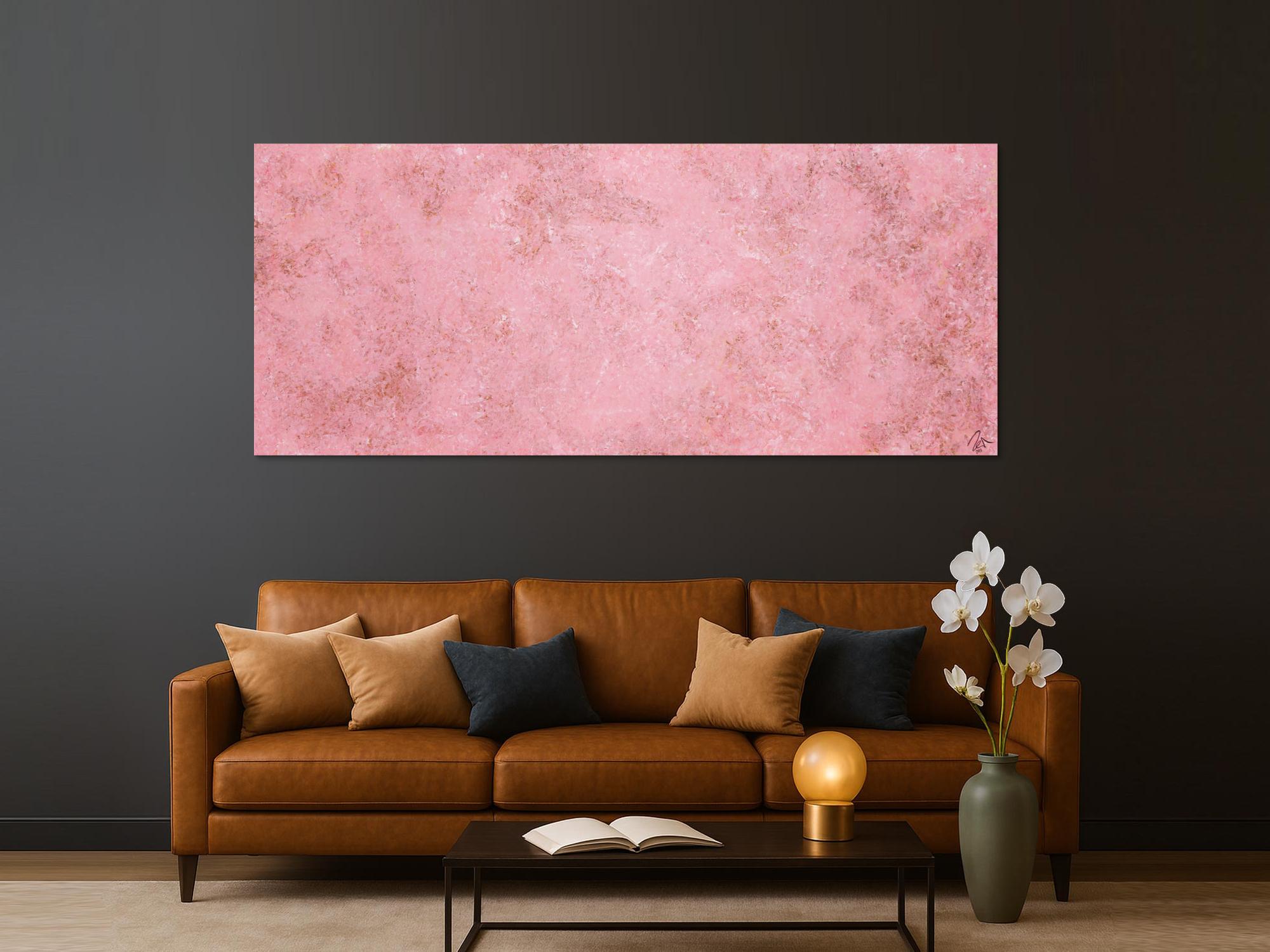 Abstraktes Acrylbild rosa Farben und echter Rost schlicht modern zeitgenössisch expressionistisch