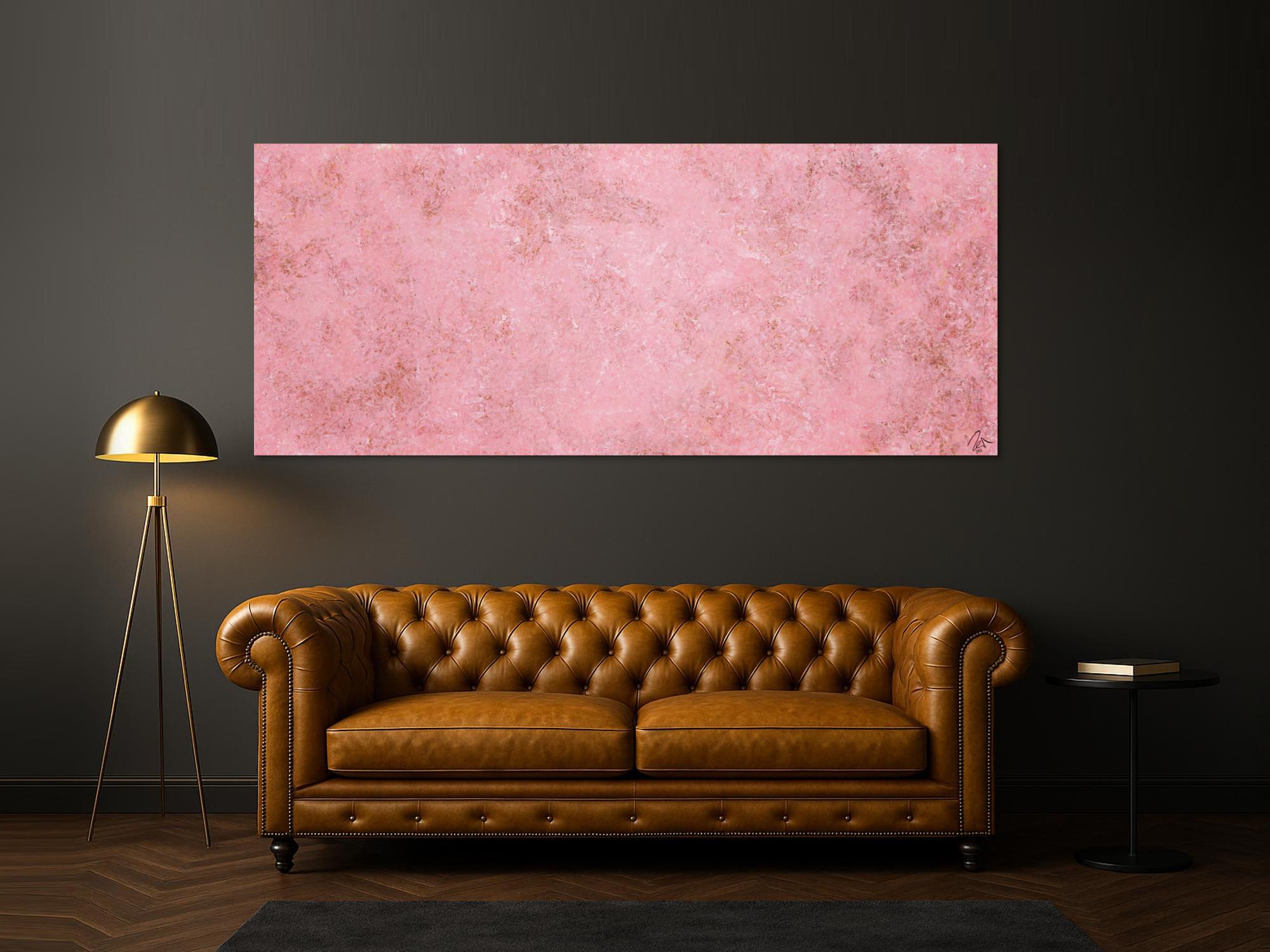 Abstraktes Acrylbild rosa Farben und echter Rost schlicht modern zeitgenössisch expressionistisch