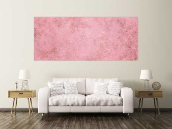 Abstraktes Acrylbild rosa Farben und echter Rost schlicht modern zeitgenössisch expressionistisch