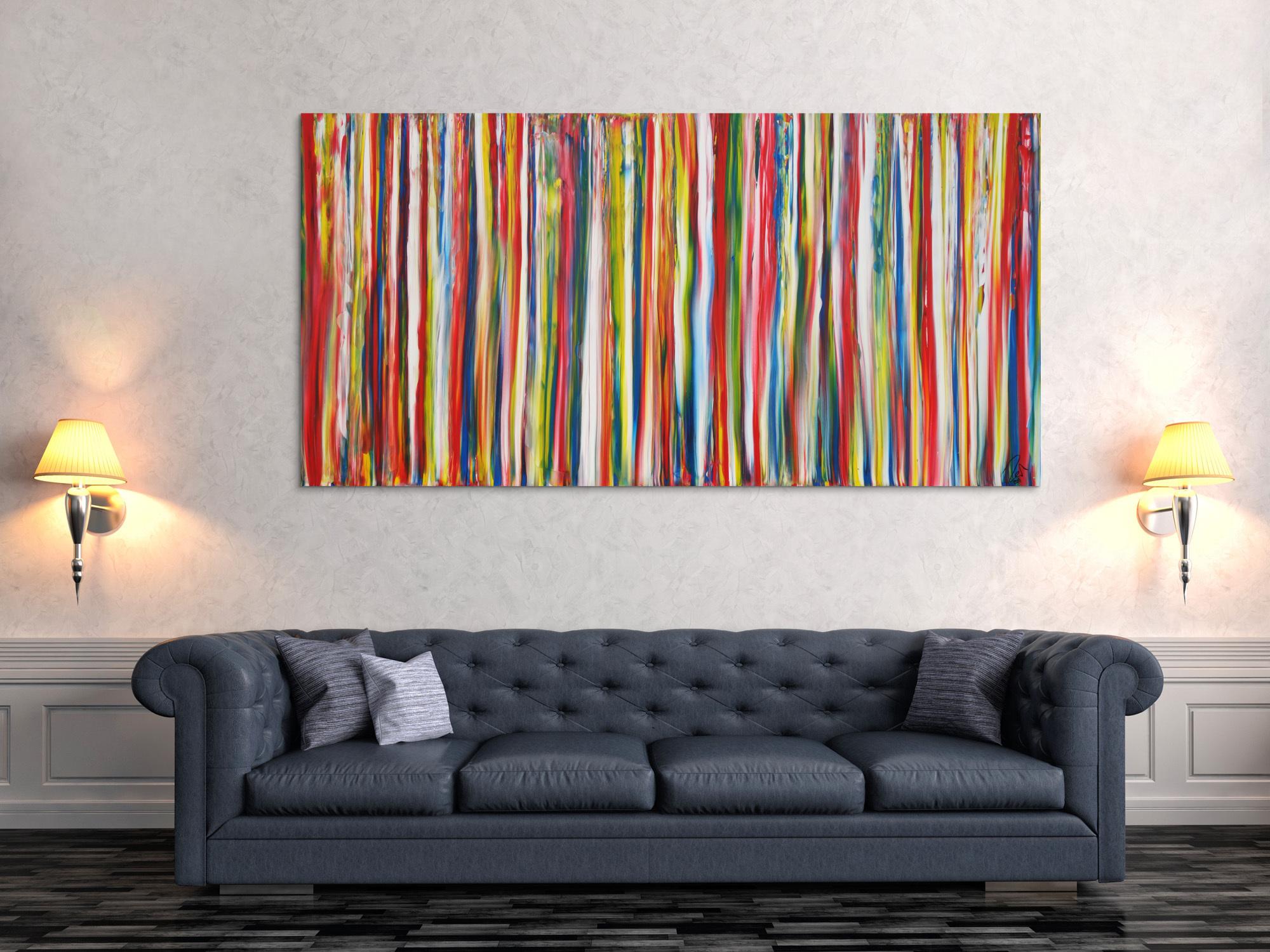 Abstraktes Acrylbild bunte Streifen zeitgenössisch Modern Art