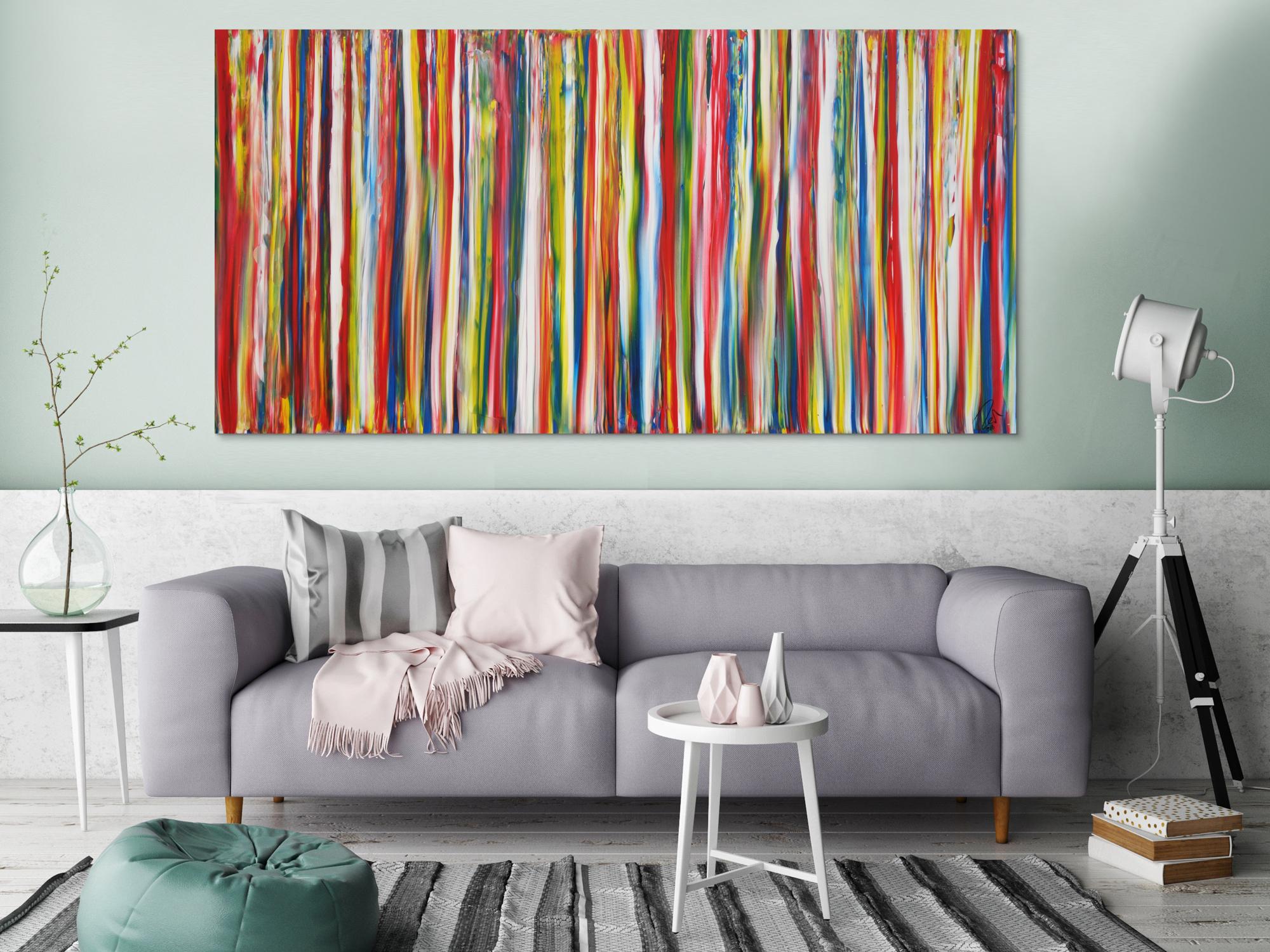 Abstraktes Acrylbild bunte Streifen zeitgenössisch Modern Art