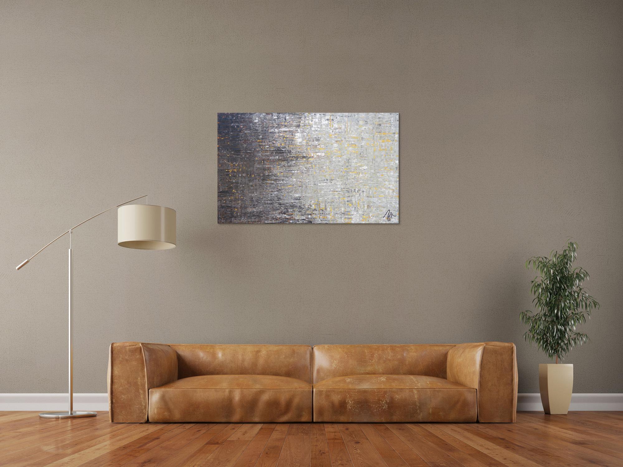 Abstraktes Acrylbild zeitgenössisch modern schwarz grau weiß braun