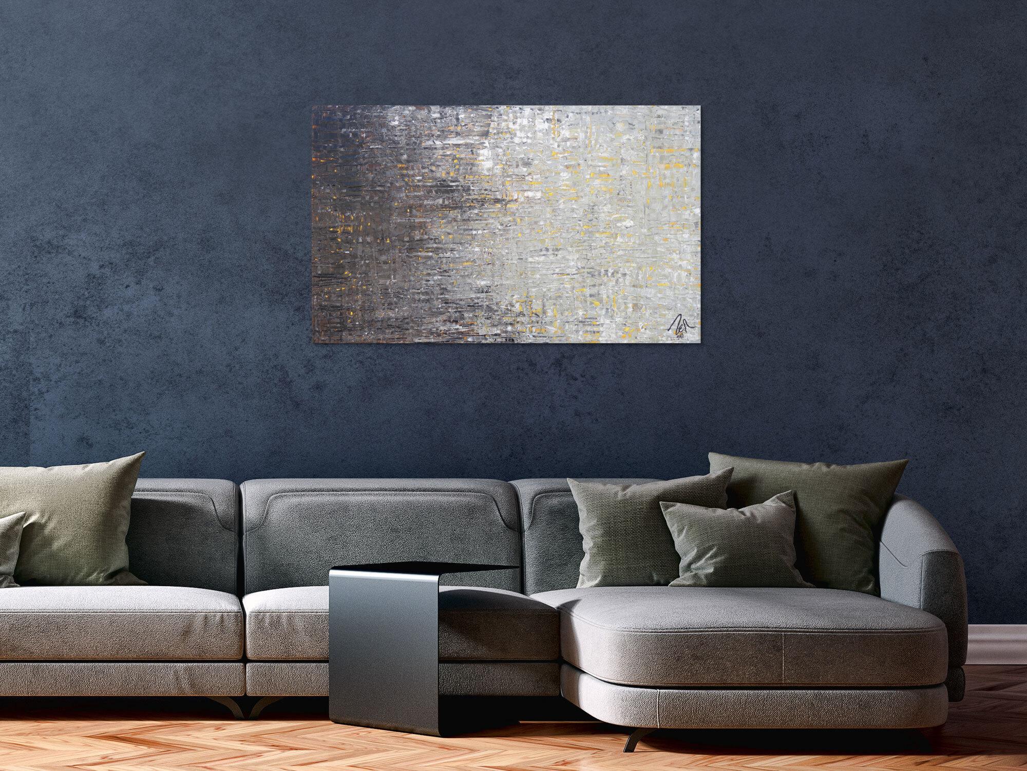 Abstraktes Acrylbild zeitgenössisch modern schwarz grau weiß braun