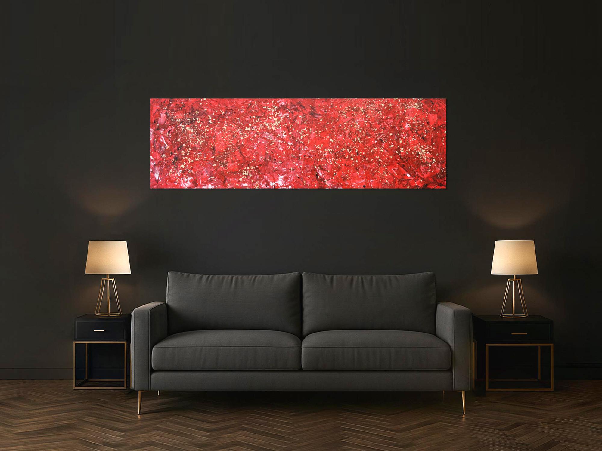 Abstraktes Acrylbild rot und gold sehr modern zeitgenössisch modern