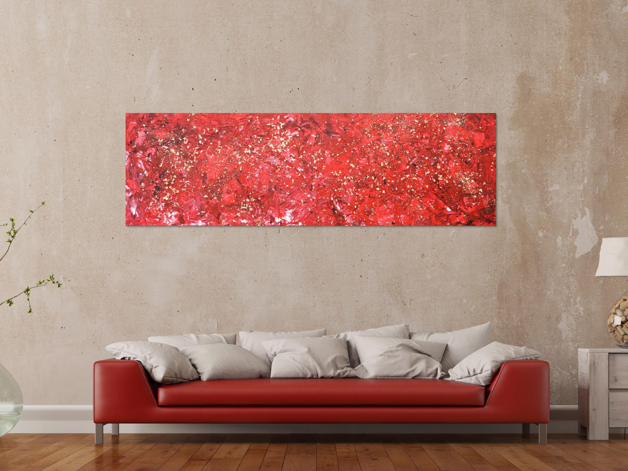 Abstraktes Acrylbild rot und gold sehr modern zeitgenössisch modern