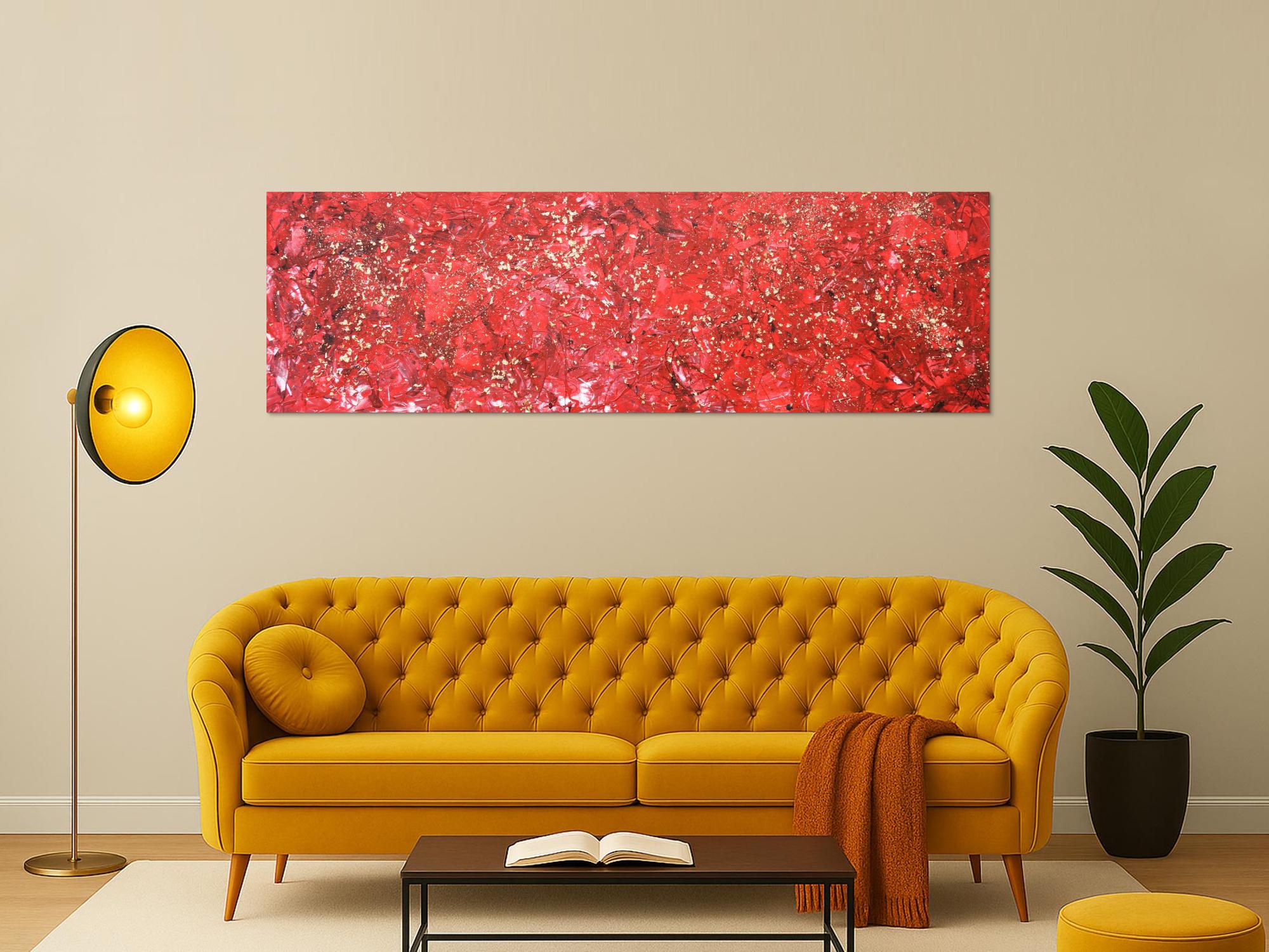 Abstraktes Acrylbild rot und gold sehr modern zeitgenössisch modern