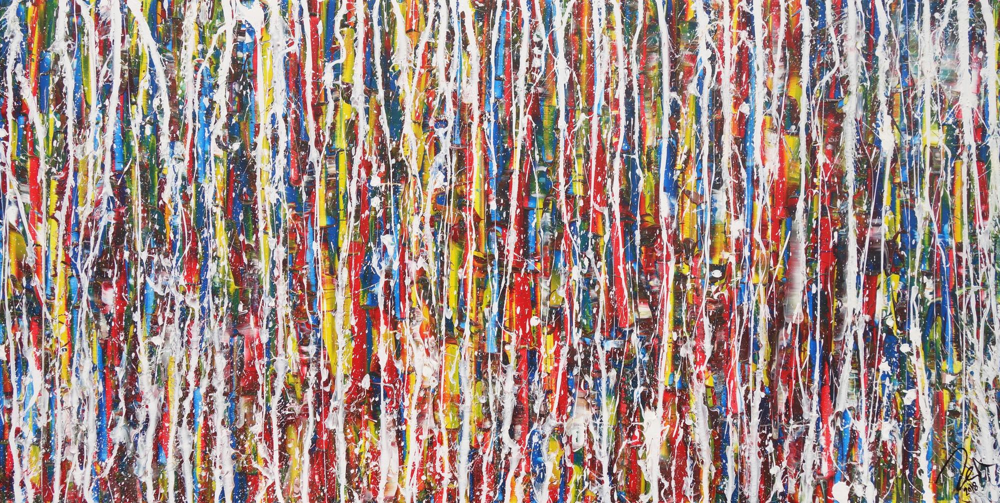 Abstraktes Acrylbild sehr bunt Action Painting zeitgenössisch modern