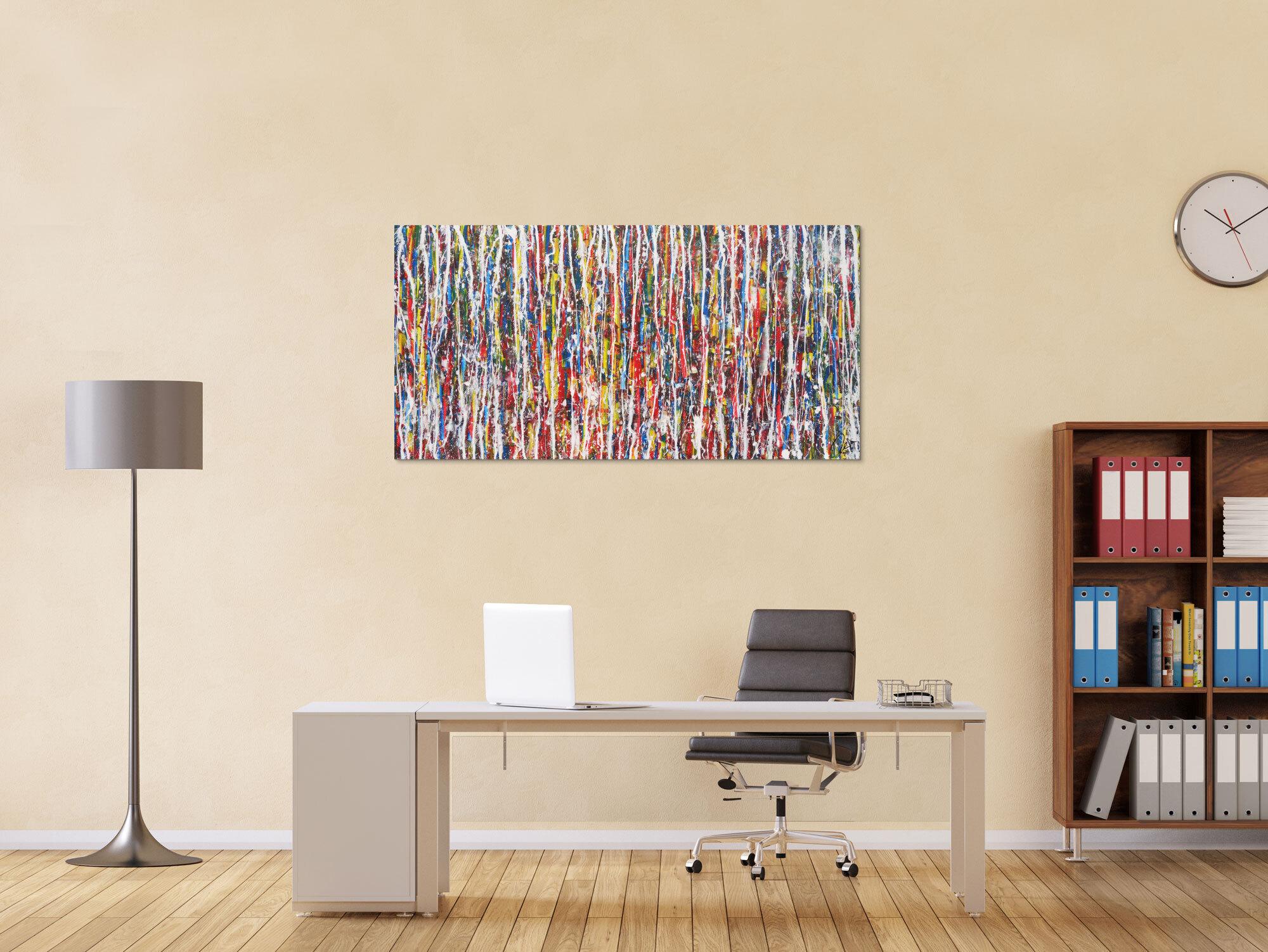 Abstraktes Acrylbild sehr bunt Action Painting zeitgenössisch modern