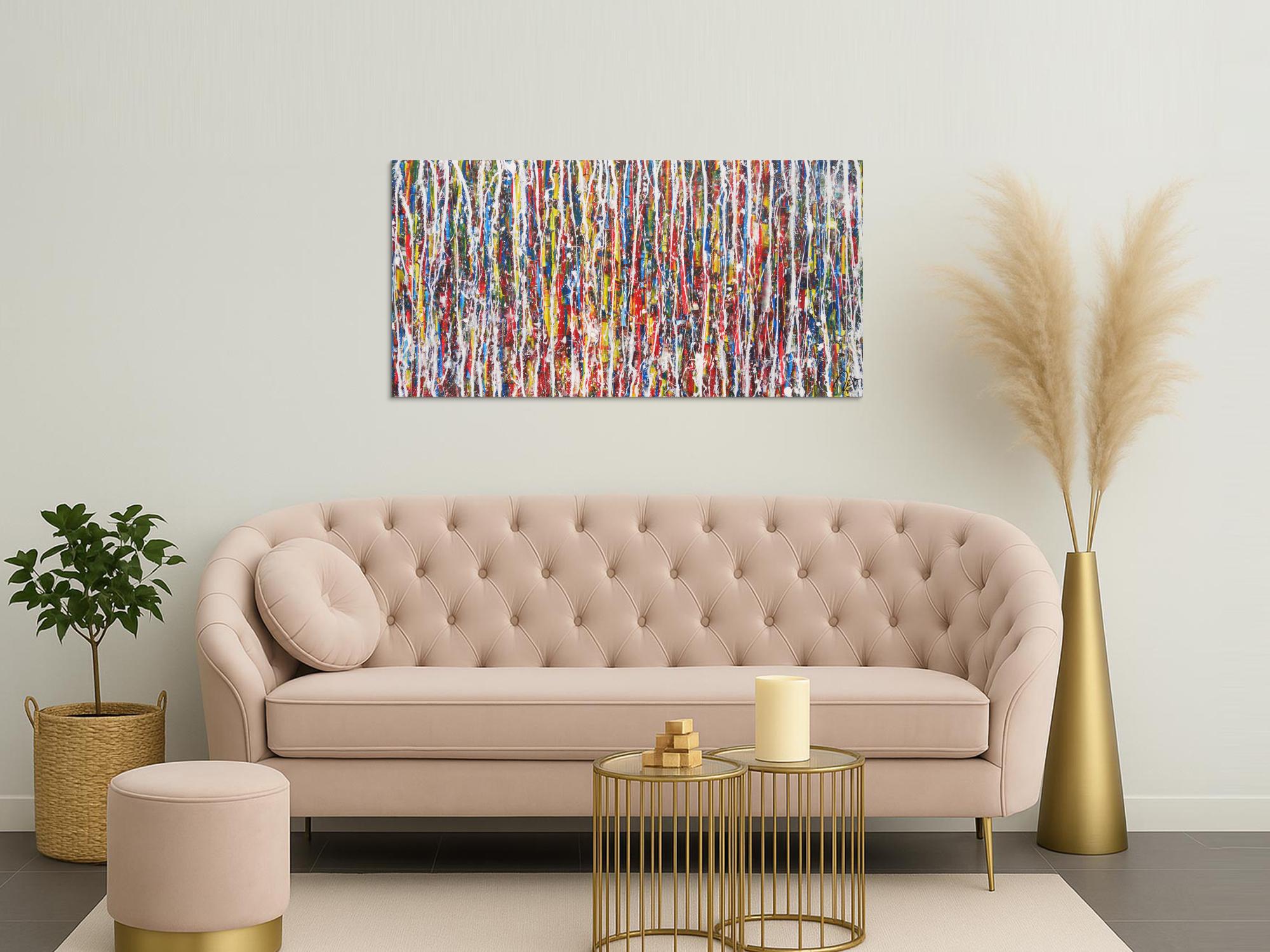 Abstraktes Acrylbild sehr bunt Action Painting zeitgenössisch modern