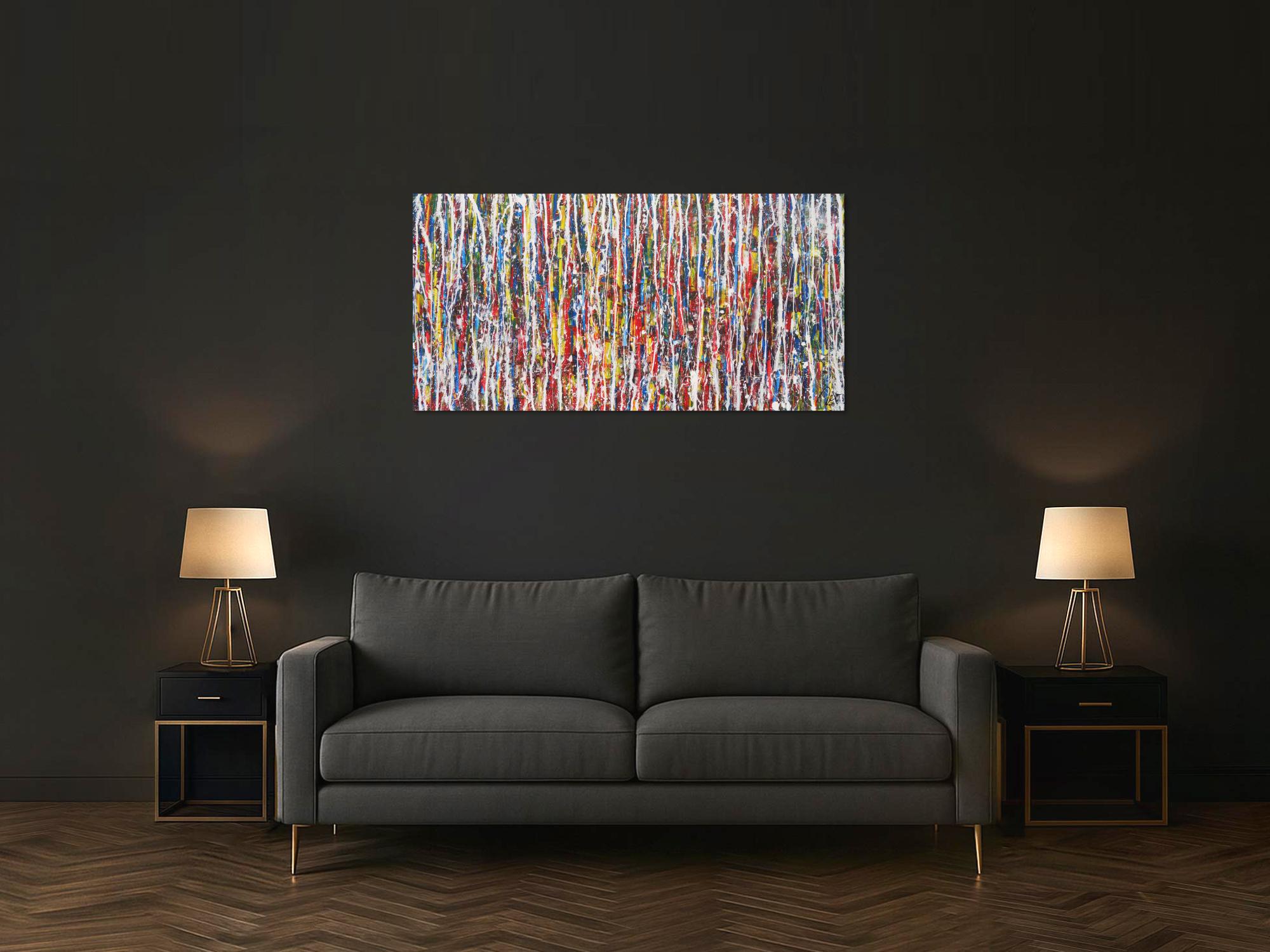 Abstraktes Acrylbild sehr bunt Action Painting zeitgenössisch modern