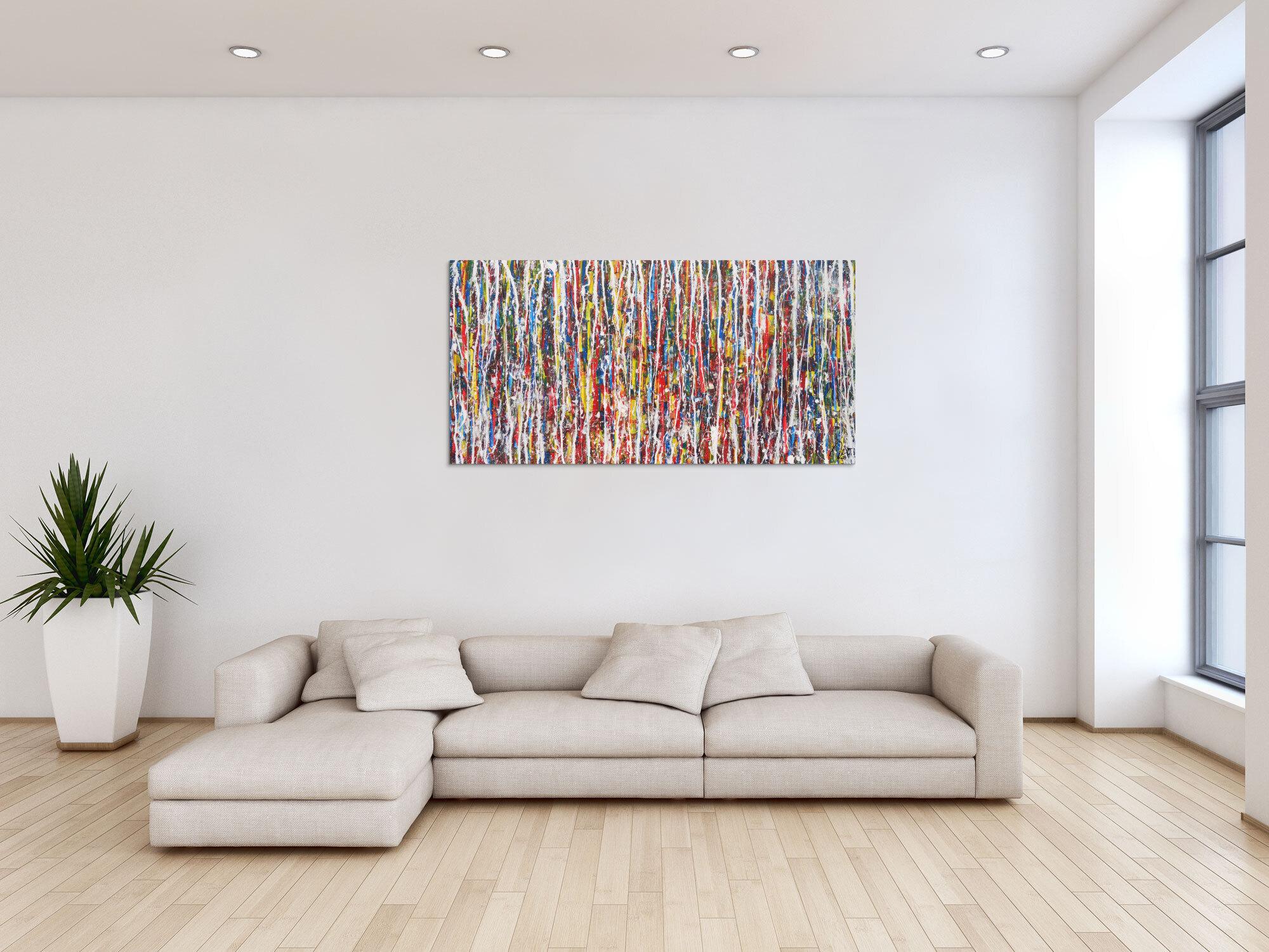 Abstraktes Acrylbild sehr bunt Action Painting zeitgenössisch modern