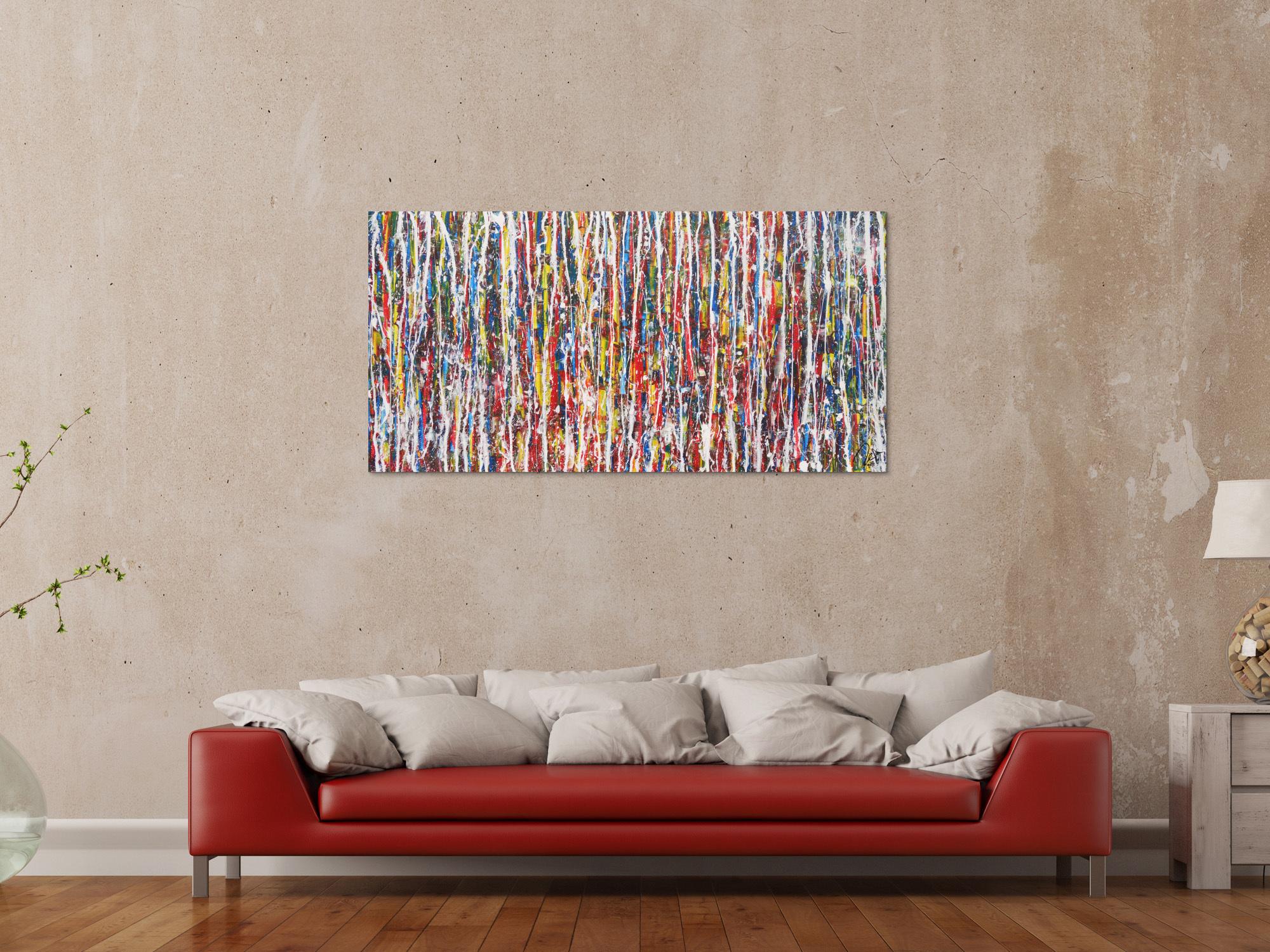 Abstraktes Acrylbild sehr bunt Action Painting zeitgenössisch modern