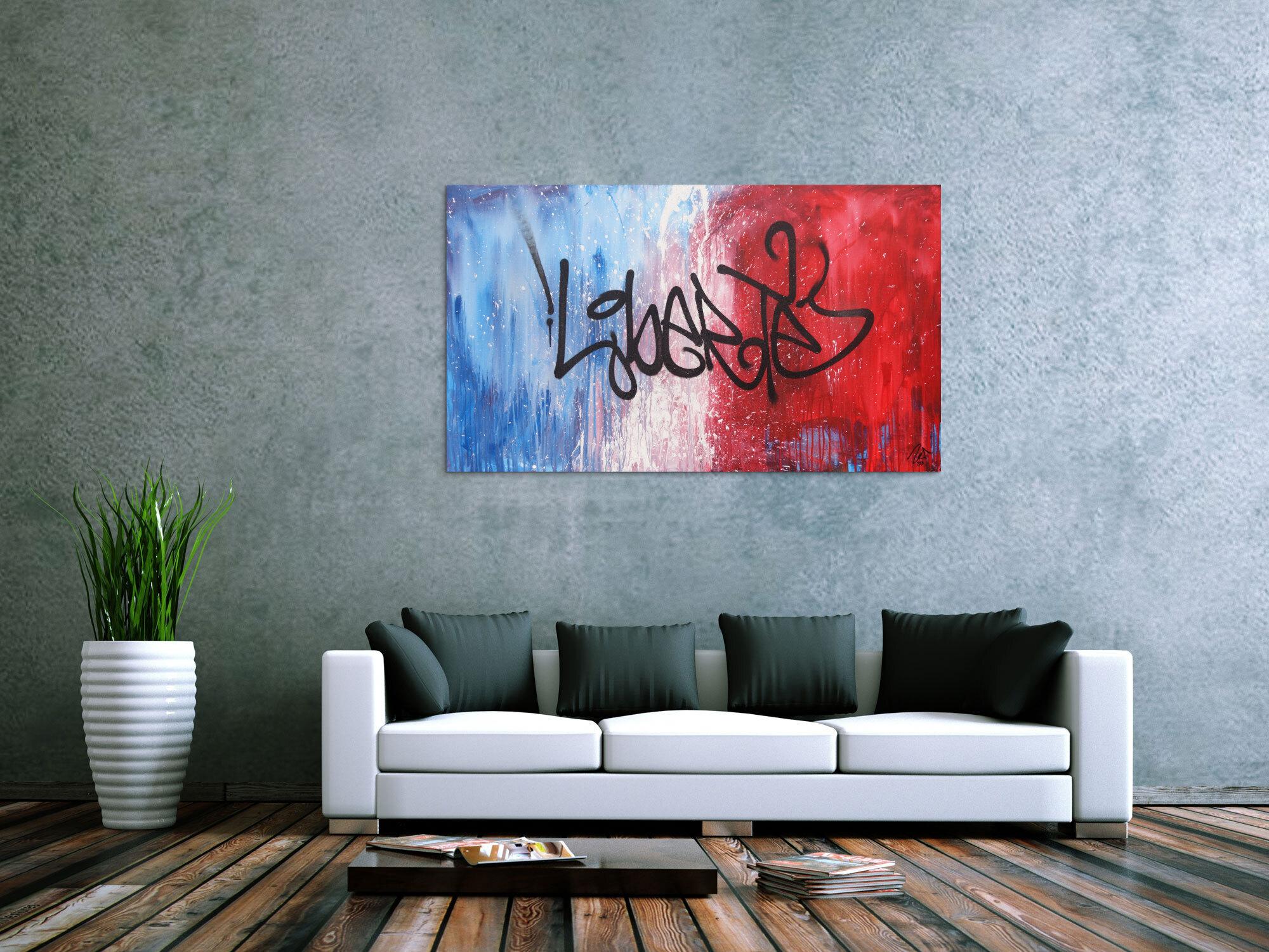 Abstraktes Acrylbild zeitgenössisch Action Painting Graffiti Tag Art Spray