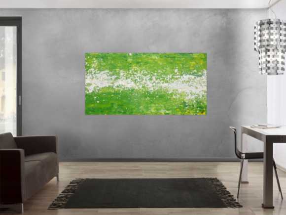 Abstraktes Acrylbild Action Painting grün weiß zeitgenössisch modern expressionistisch