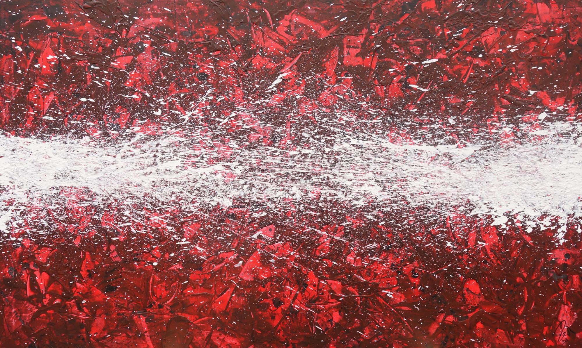 Abstraktes Acrylbild Action Painting zeitgenössisch rot weiß modernes Gemälde