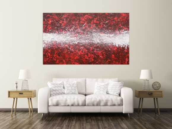 Abstraktes Acrylbild Action Painting zeitgenössisch rot weiß modernes Gemälde