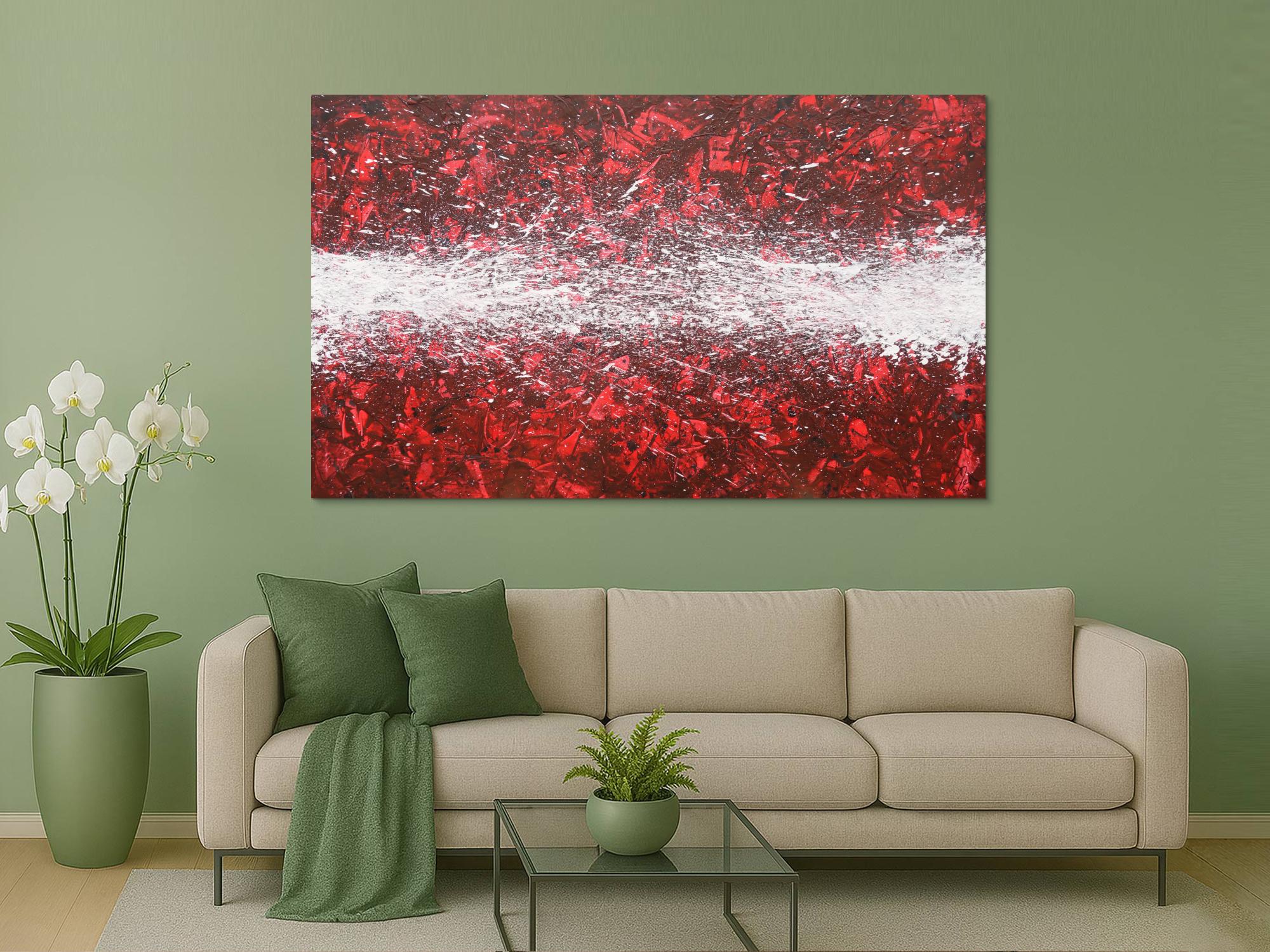 Abstraktes Acrylbild Action Painting zeitgenössisch rot weiß modernes Gemälde