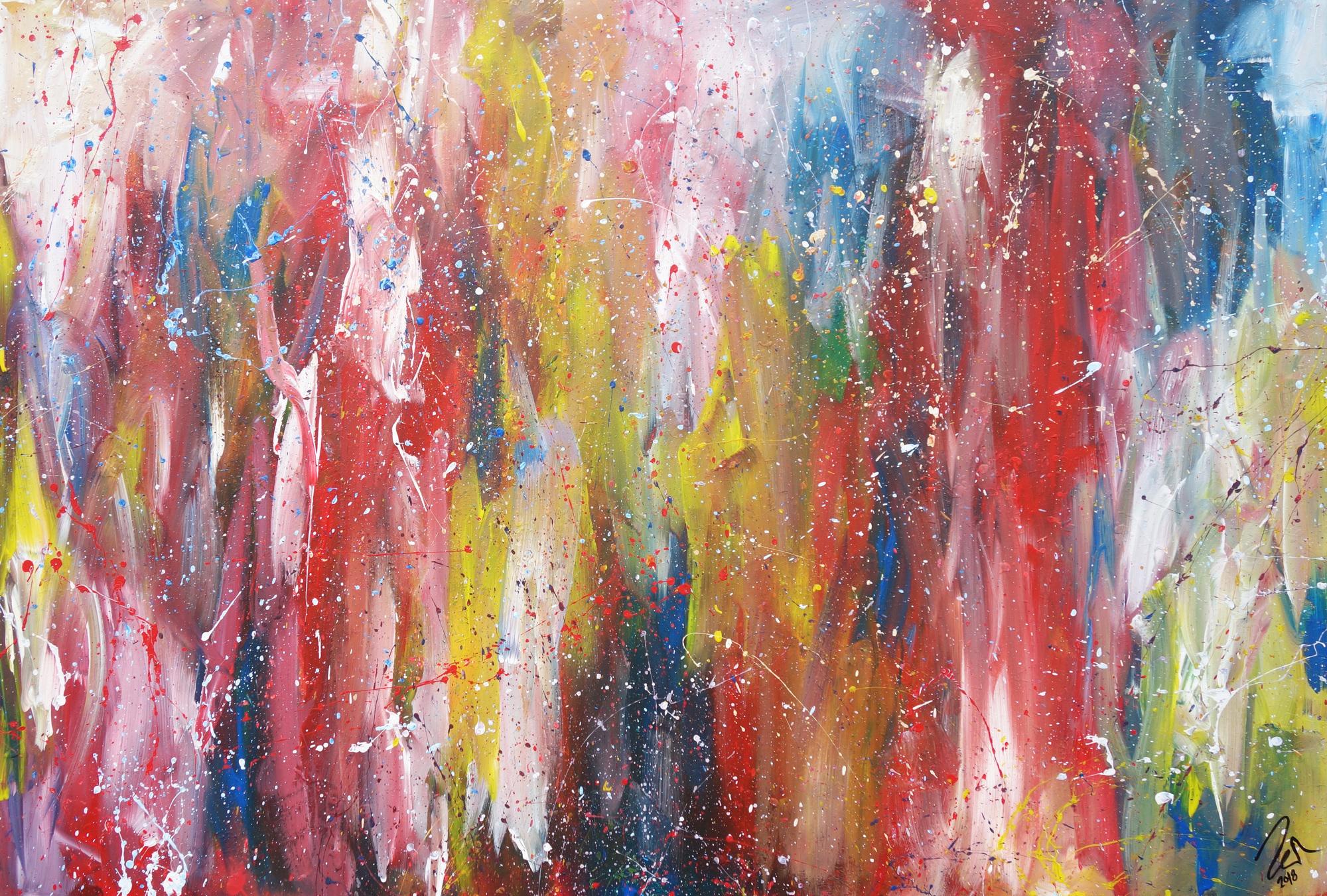 Abstraktes Acrylbild bunt zeitgenössisch expressionistisch handgemaltes Gemälde