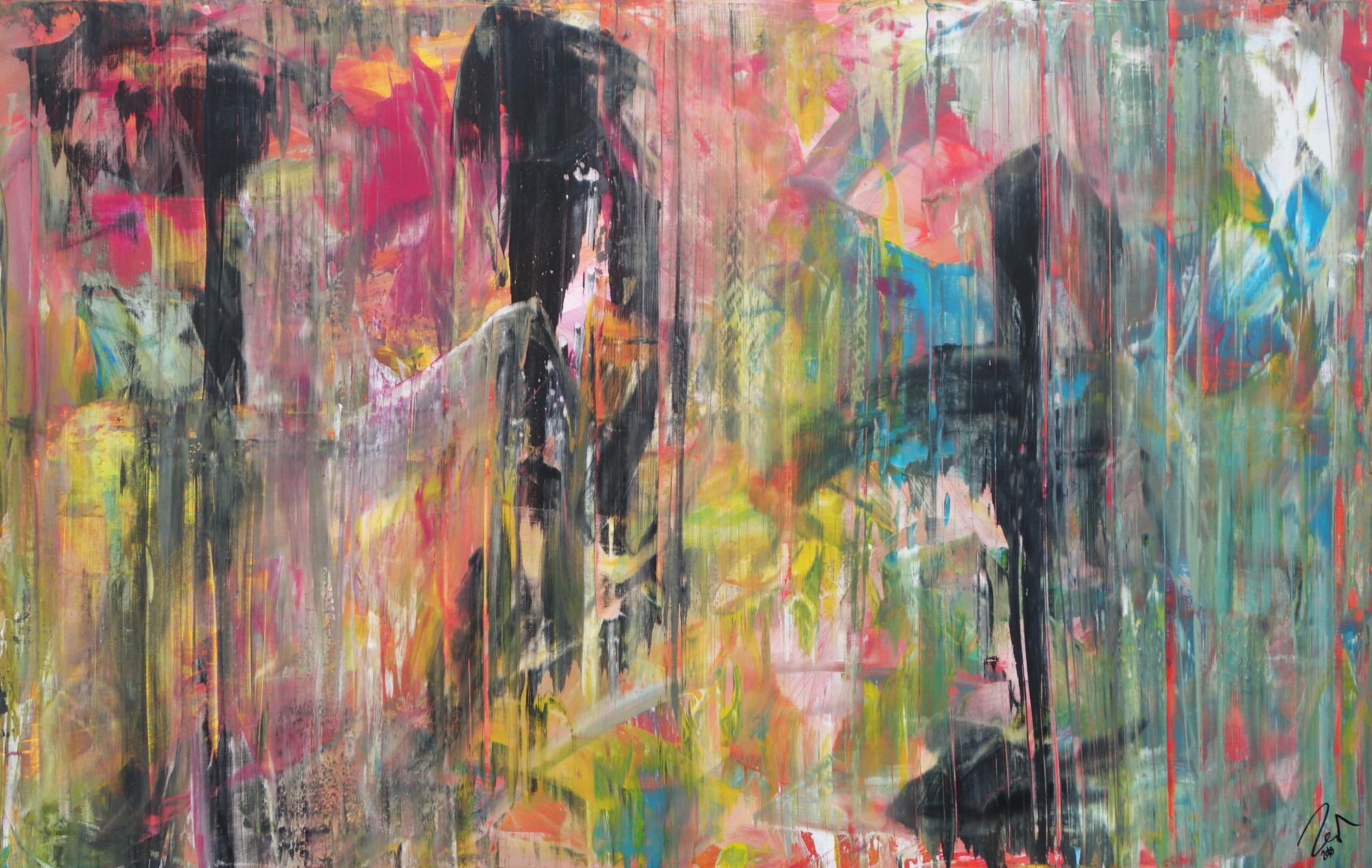 Abstraktes Acrylbild modernes Gemälde bunt helle Farben zeitgenössisch expressionistisch