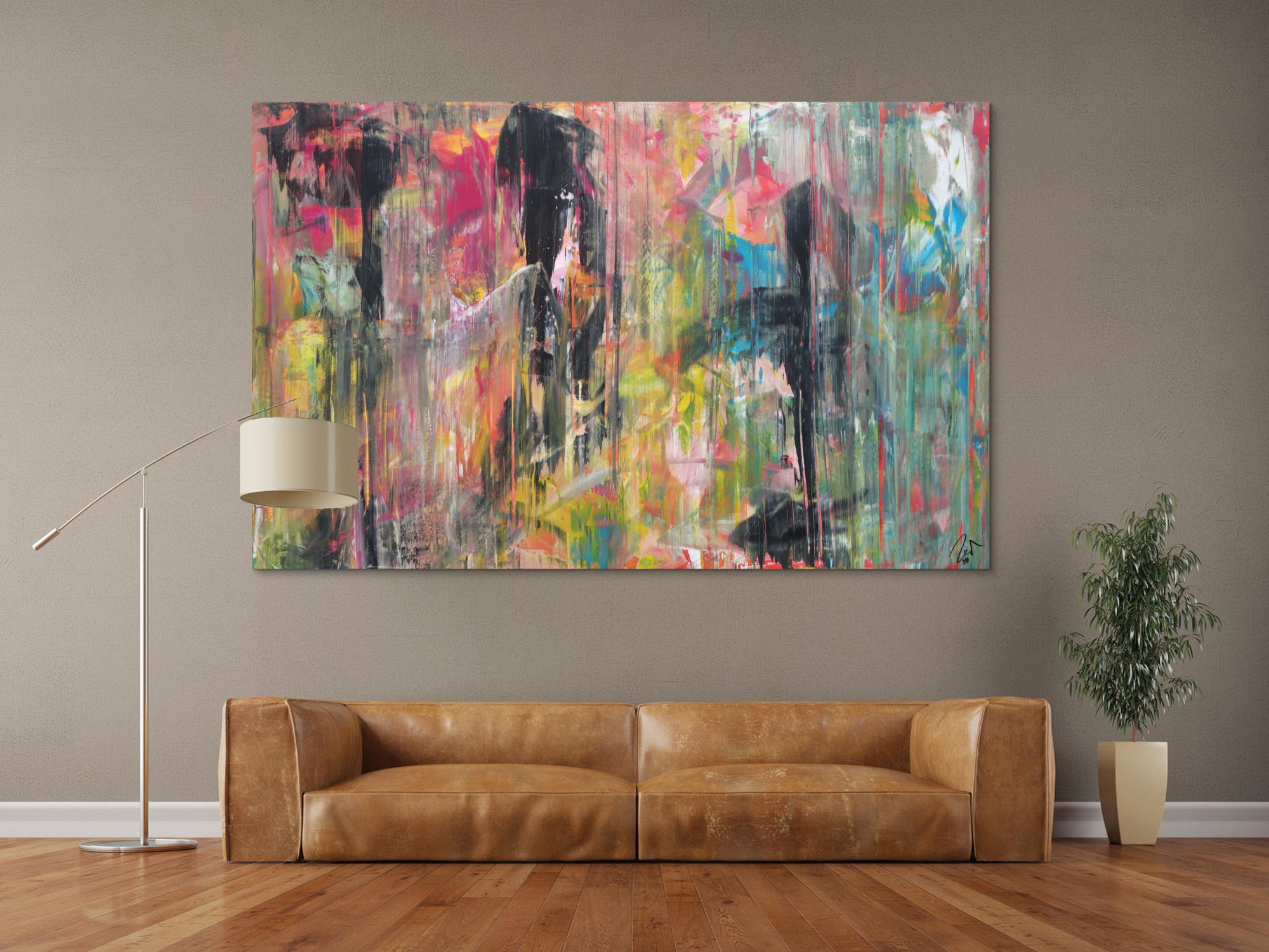 Abstraktes Acrylbild modernes Gemälde bunt helle Farben zeitgenössisch expressionistisch