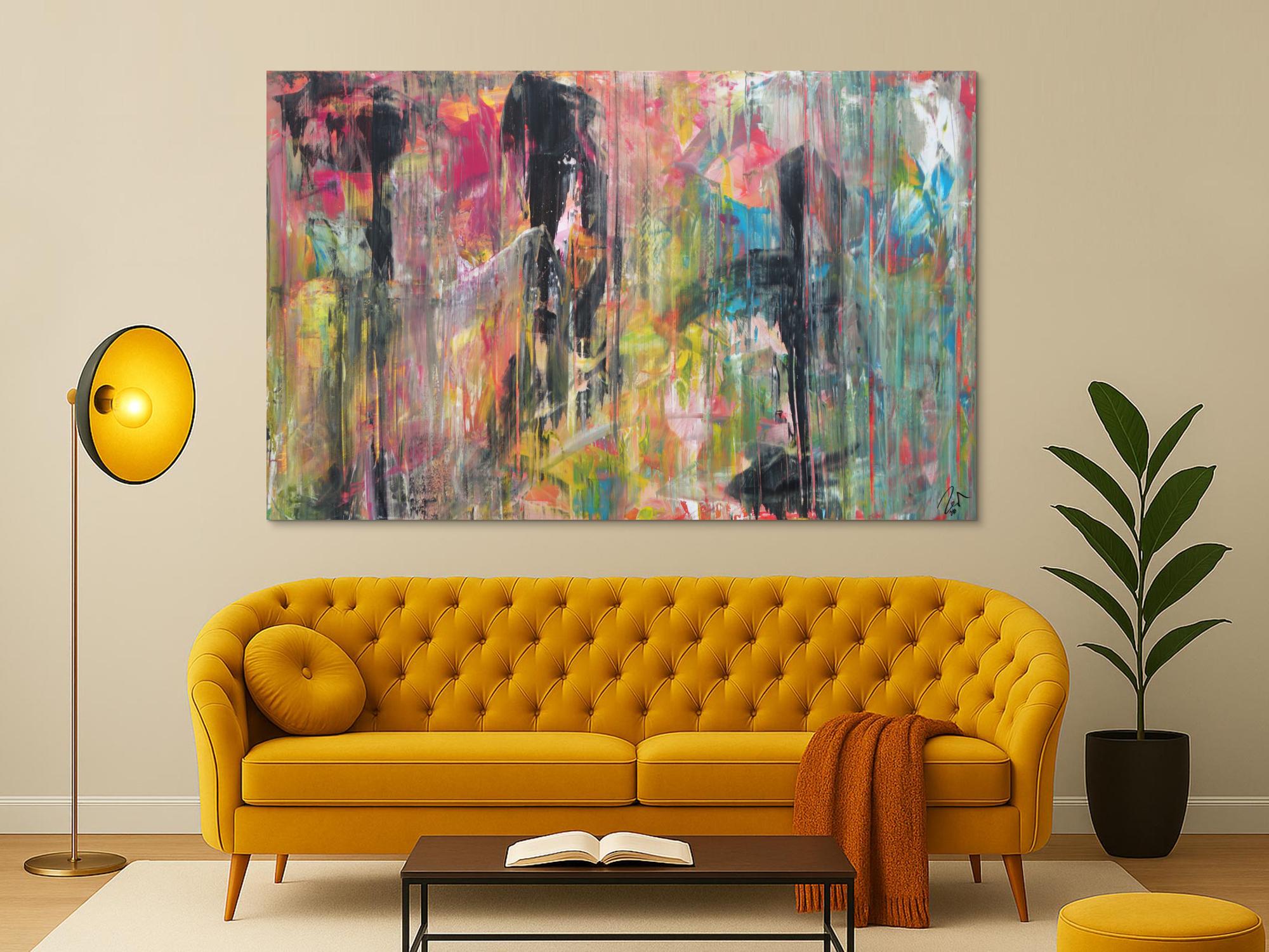 Abstraktes Acrylbild modernes Gemälde bunt helle Farben zeitgenössisch expressionistisch