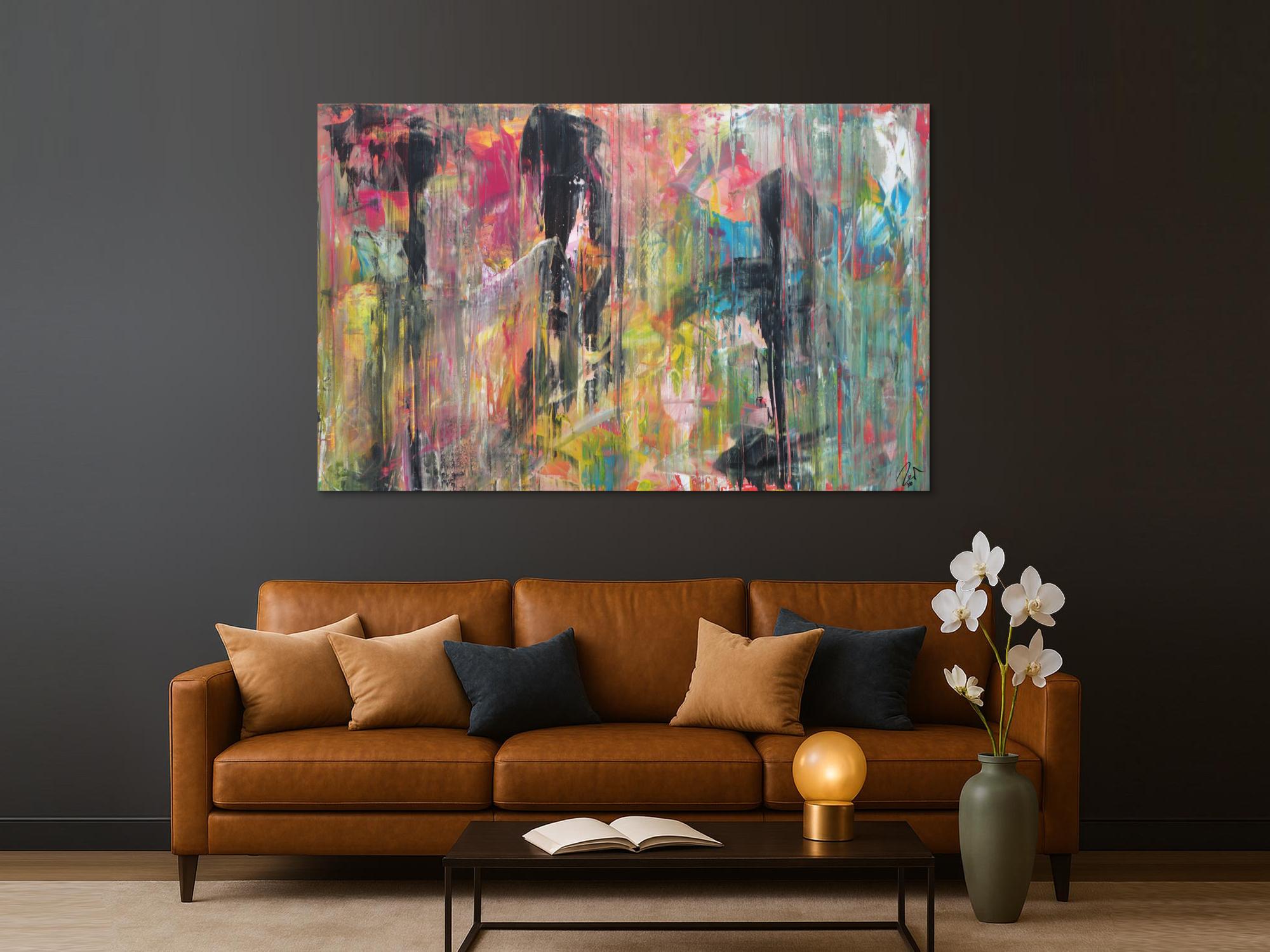 Abstraktes Acrylbild modernes Gemälde bunt helle Farben zeitgenössisch expressionistisch