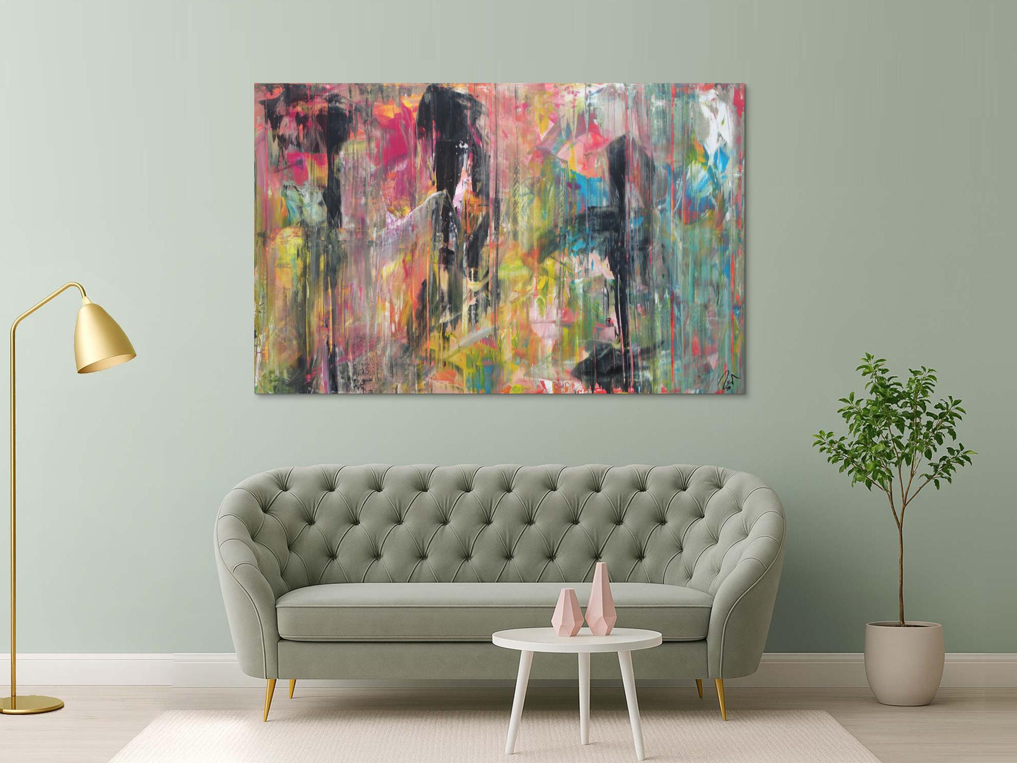 Abstraktes Acrylbild modernes Gemälde bunt helle Farben zeitgenössisch expressionistisch