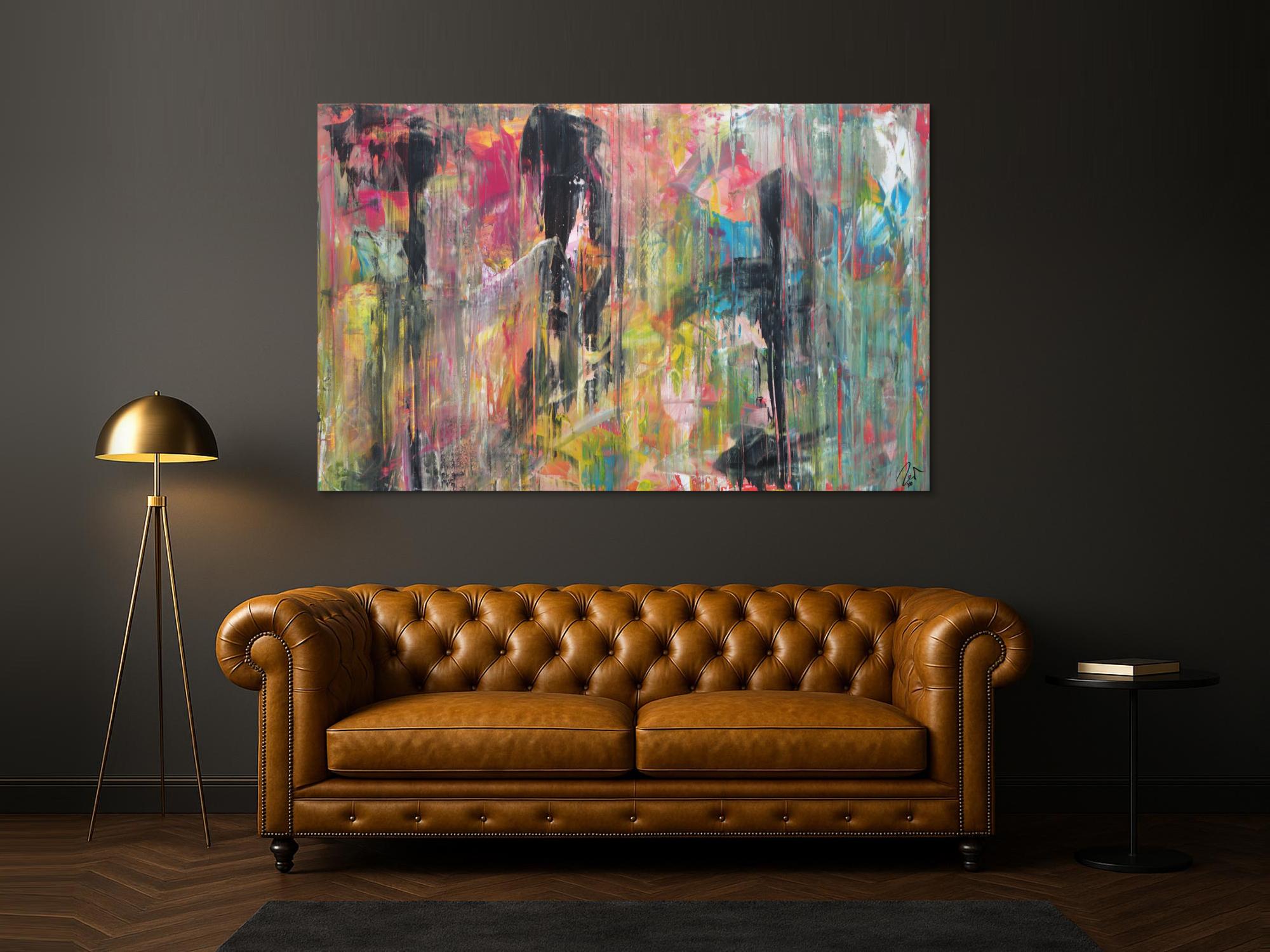 Abstraktes Acrylbild modernes Gemälde bunt helle Farben zeitgenössisch expressionistisch