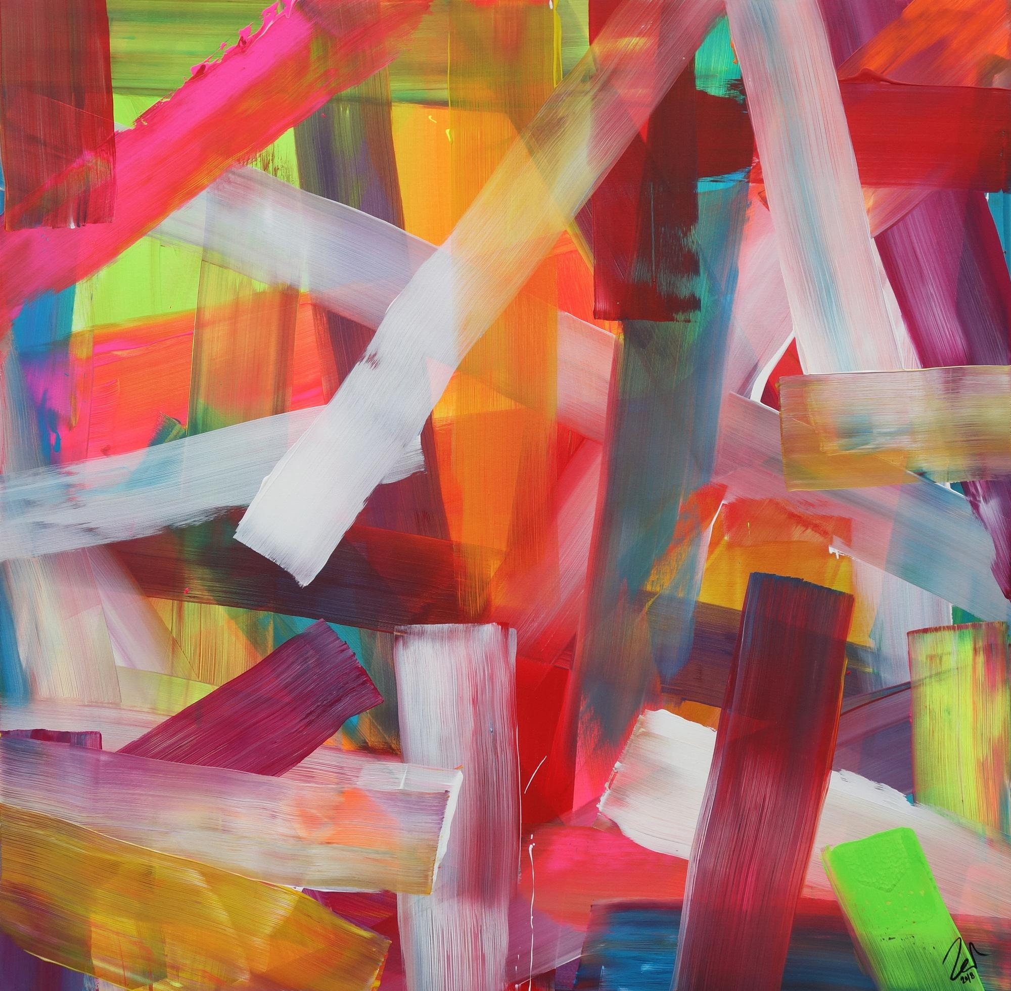 Abstraktes Acrylbild bunte Streifen modernes Bild zeitgenössisch hell