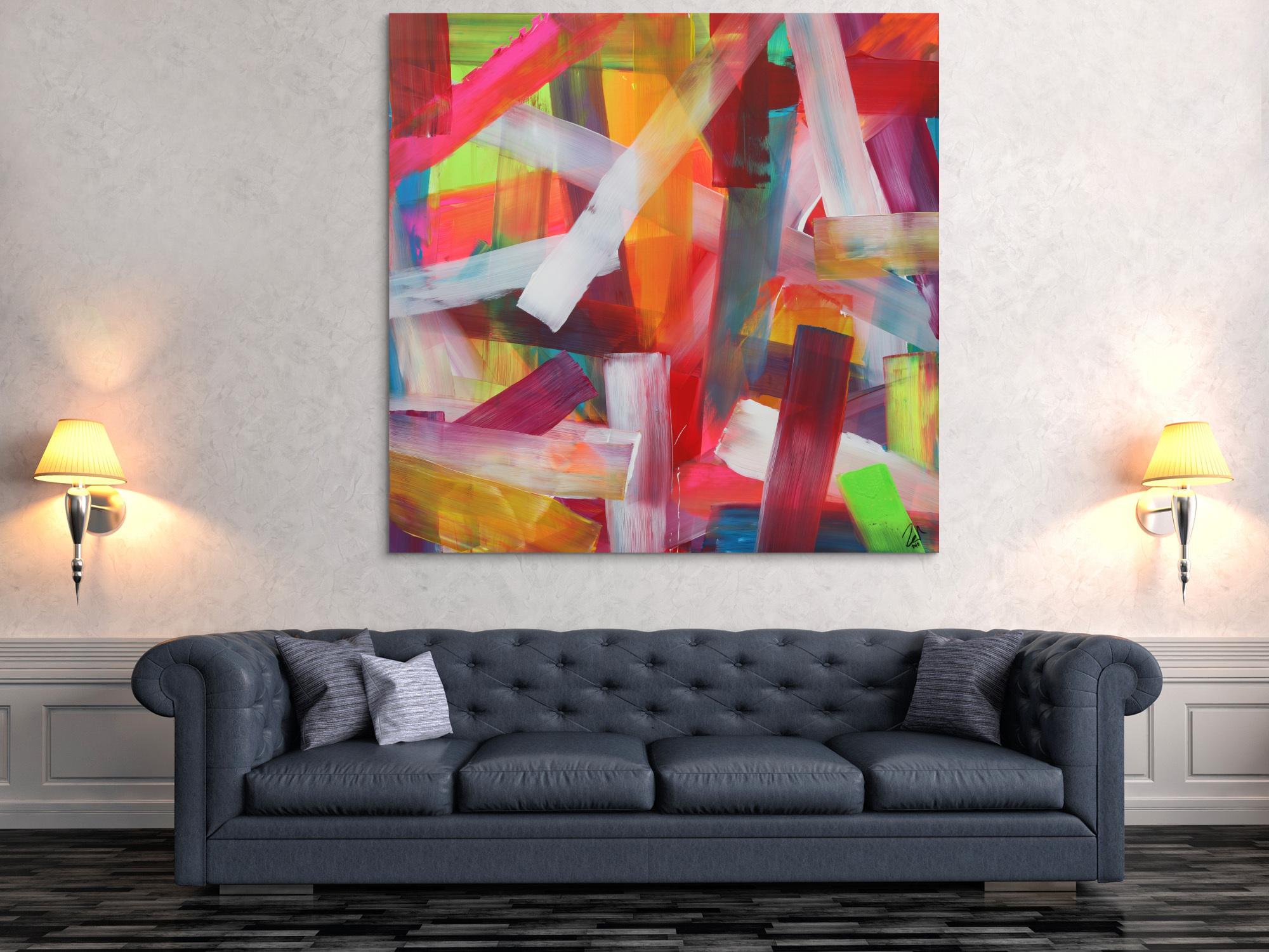 Abstraktes Acrylbild bunte Streifen modernes Bild zeitgenössisch hell