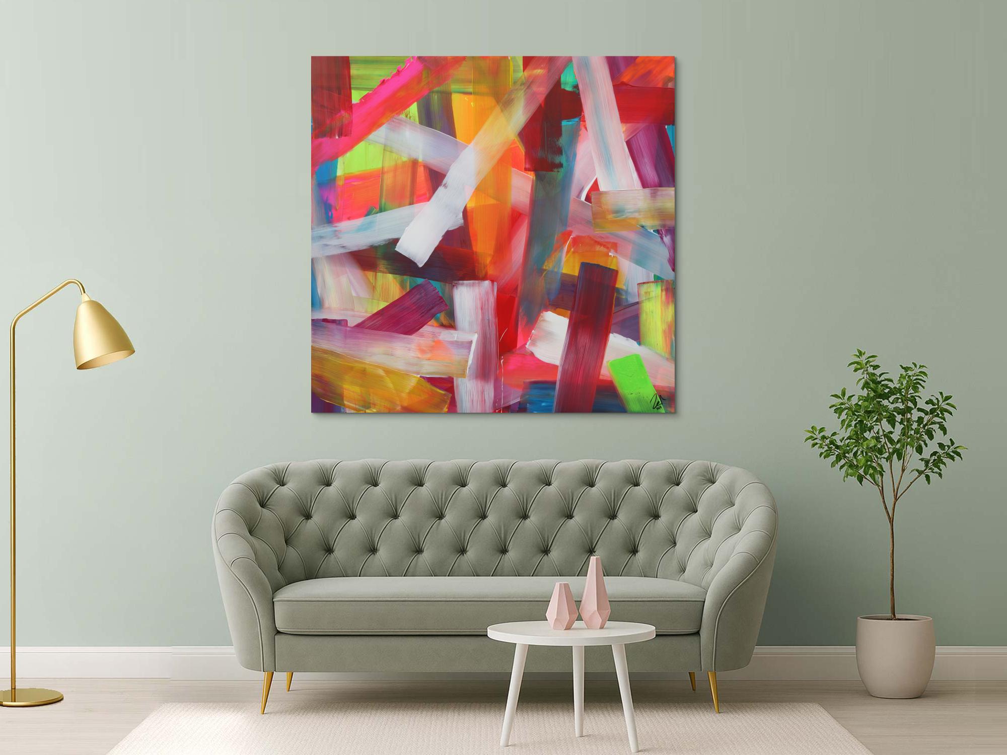 Abstraktes Acrylbild bunte Streifen modernes Bild zeitgenössisch hell