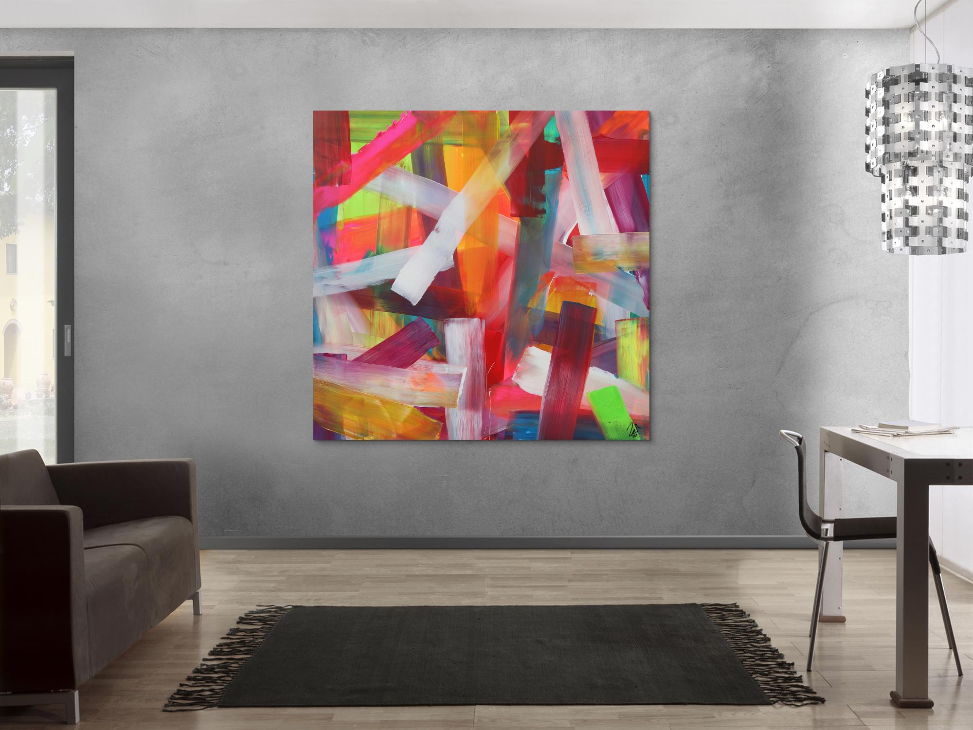 Abstraktes Acrylbild bunte Streifen modernes Bild zeitgenössisch hell