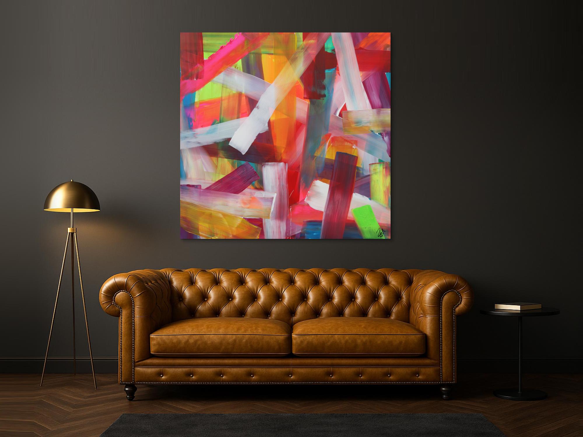 Abstraktes Acrylbild bunte Streifen modernes Bild zeitgenössisch hell