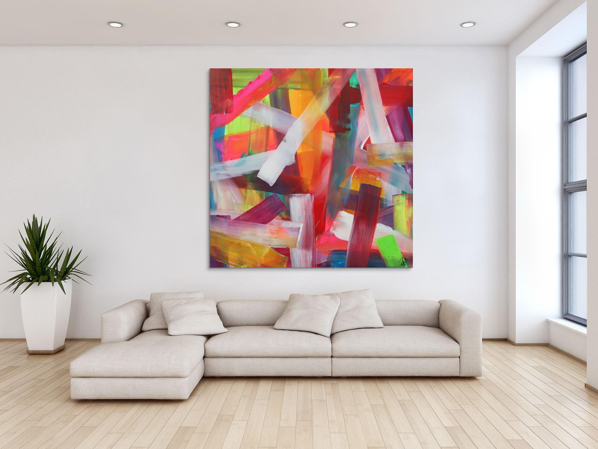 Abstraktes Acrylbild bunte Streifen modernes Bild zeitgenössisch hell