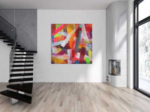 Abstraktes Acrylbild bunte Streifen modernes Bild zeitgenössisch hell