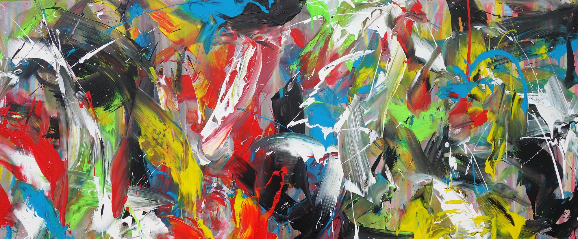 Abstraktes Acrylbild Action Painting bunt Modern Art zeitgenössisch expressionistisch