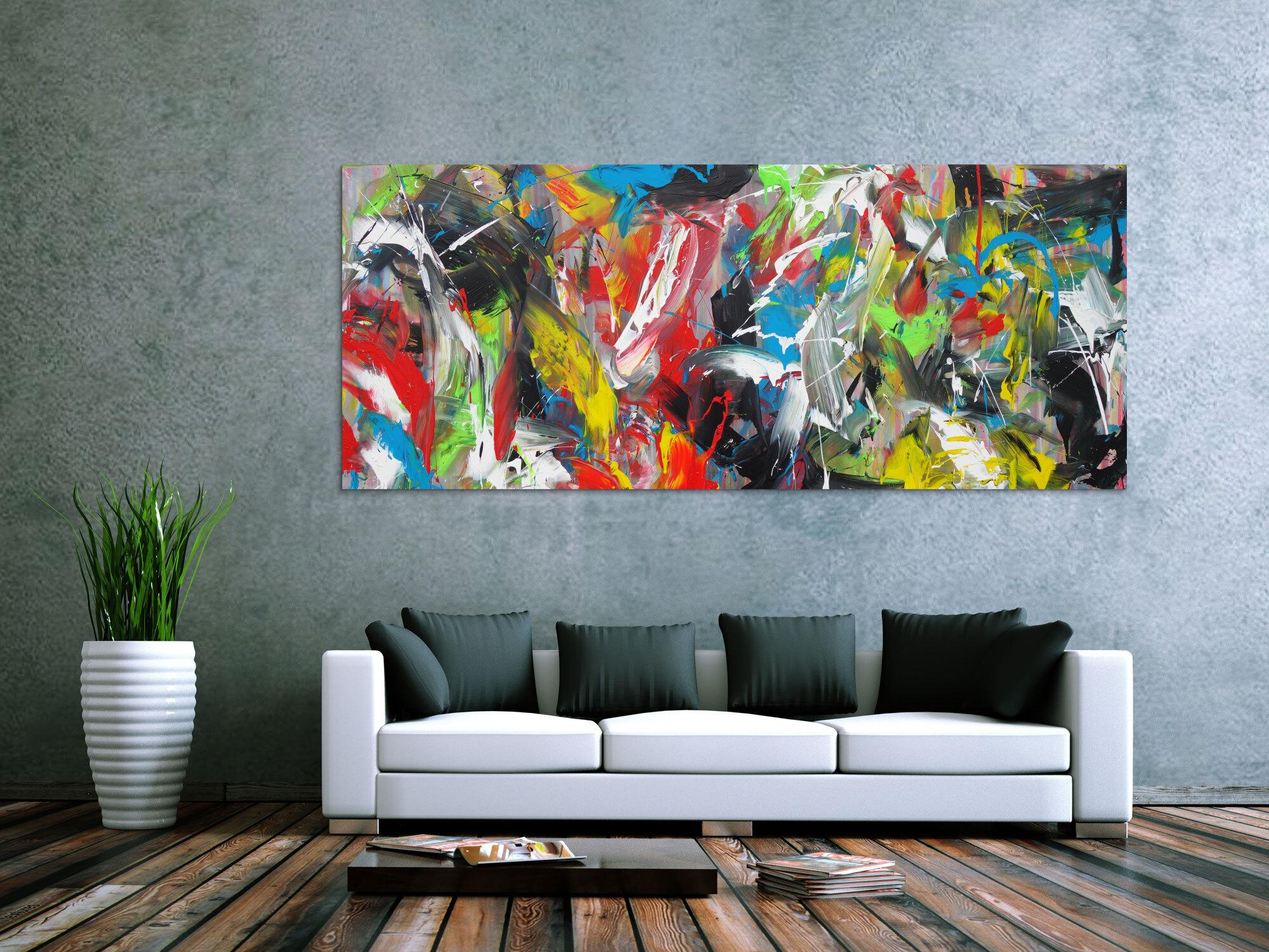 Abstraktes Acrylbild Action Painting bunt Modern Art zeitgenössisch expressionistisch