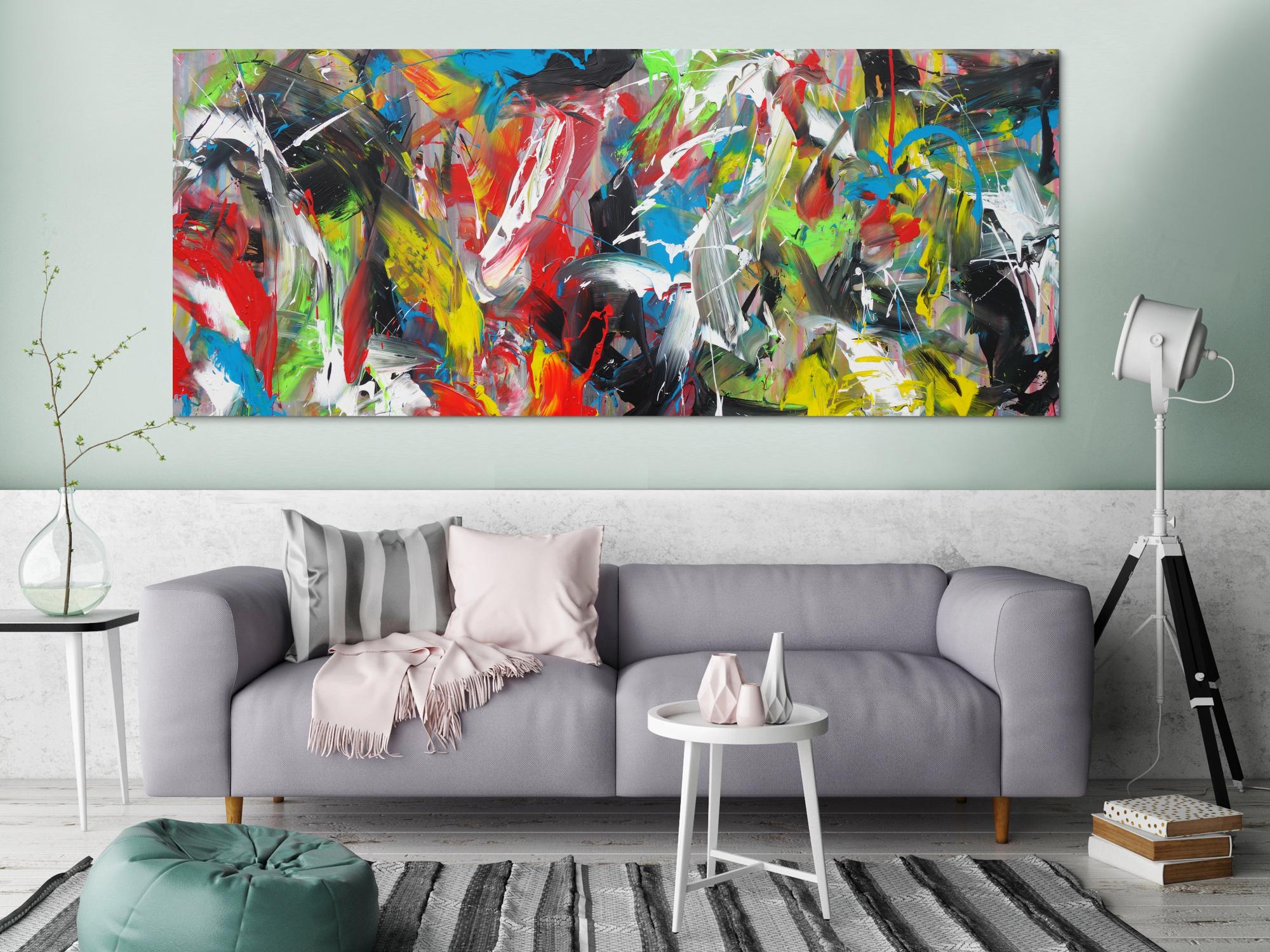 Abstraktes Acrylbild Action Painting bunt Modern Art zeitgenössisch expressionistisch