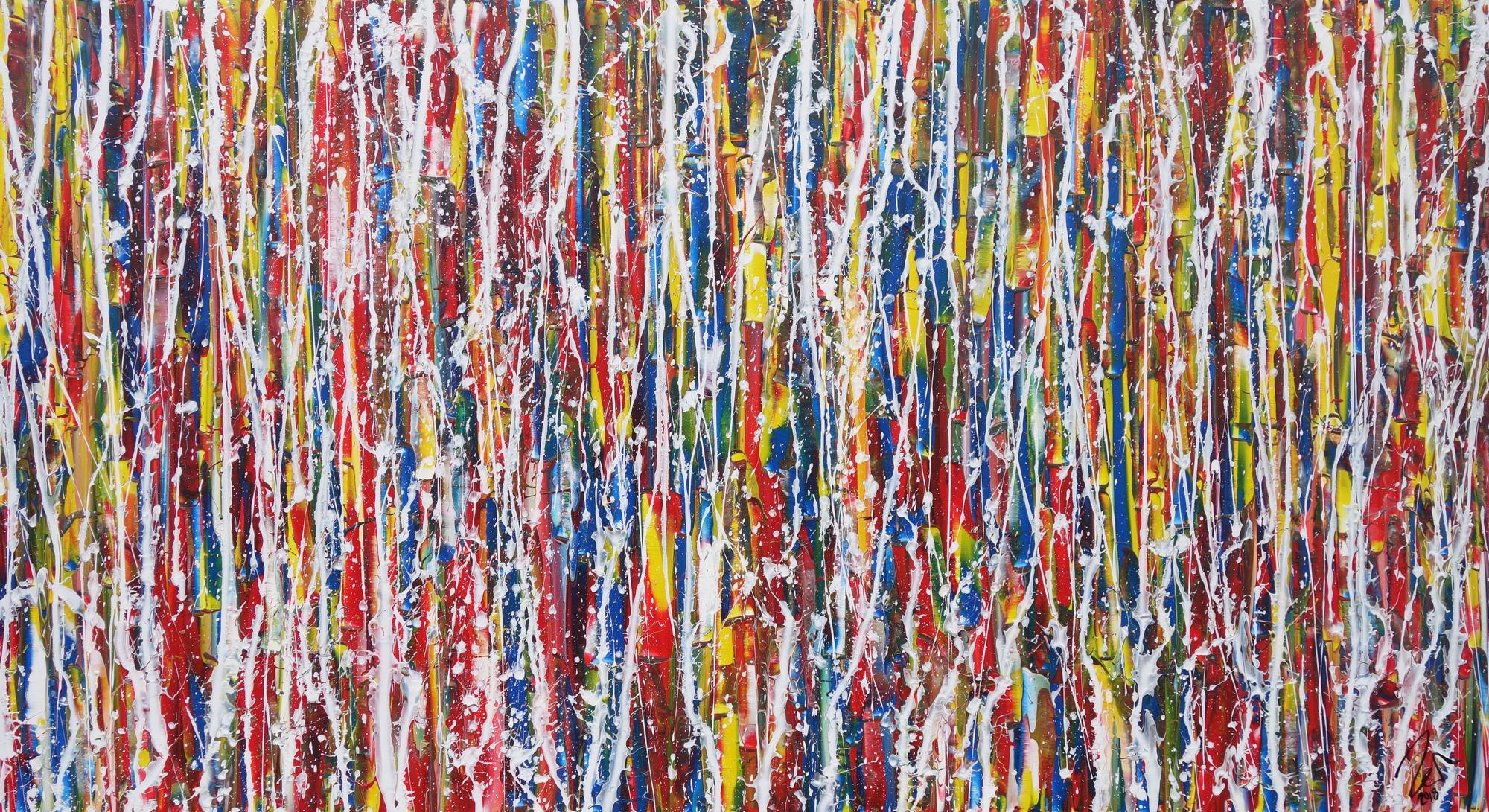 Abstraktes Acrylbild sehr bunt Action Painting Modern Art zeitgenössisch expressionistisch