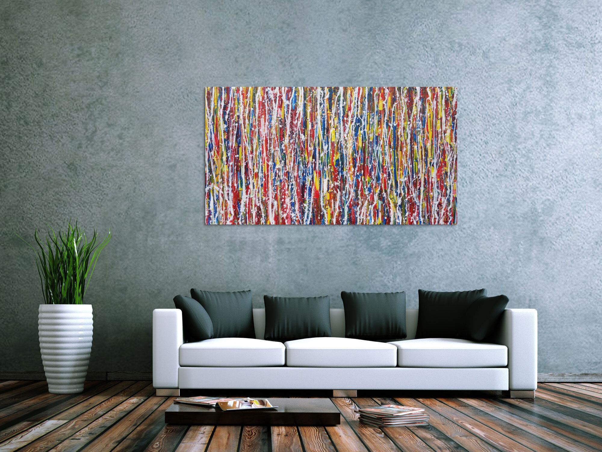 Abstraktes Acrylbild sehr bunt Action Painting Modern Art zeitgenössisch expressionistisch