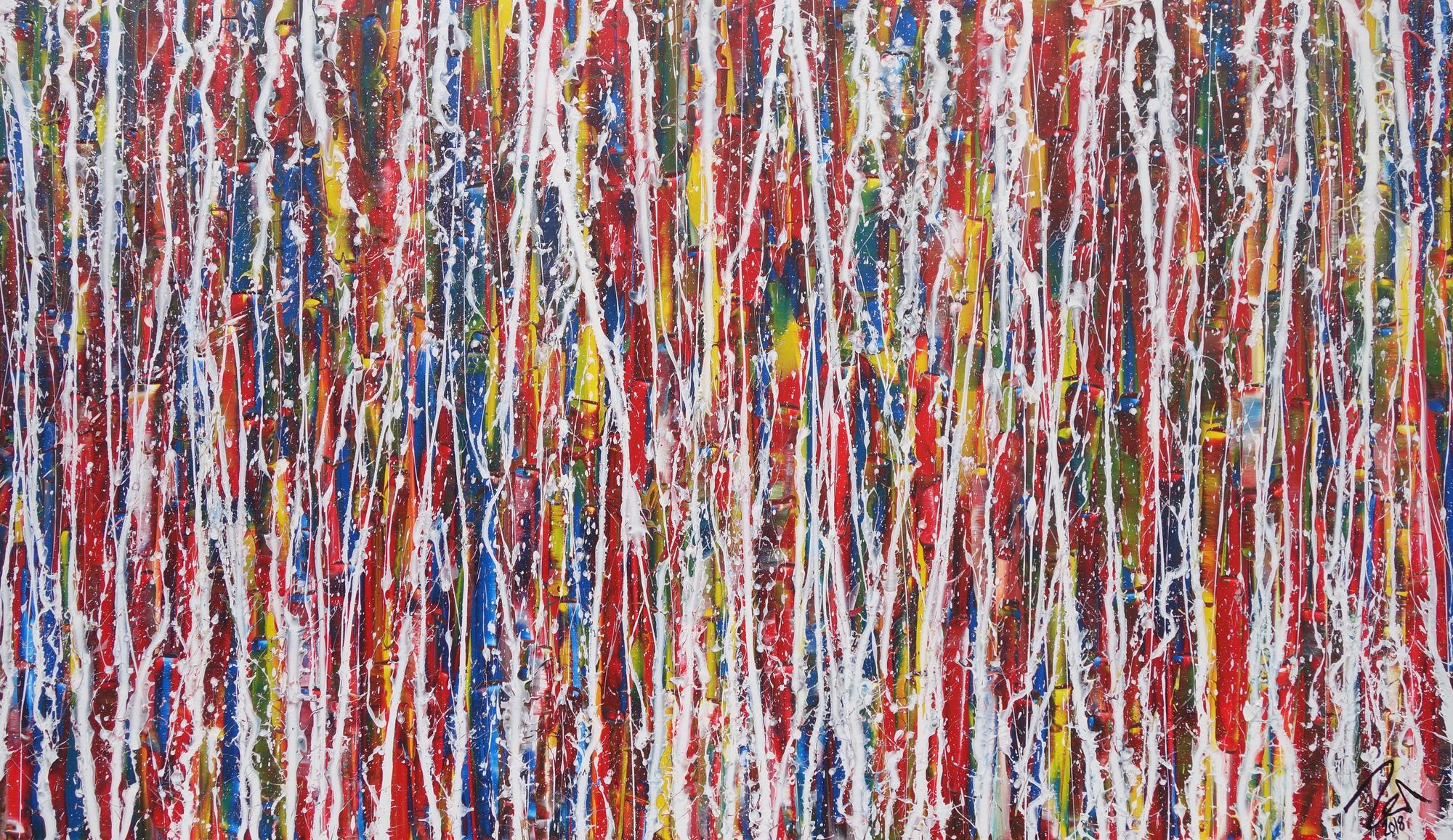 Abstraktes Acrylbild modernes Gemälde handgemalt sehr bunt expressionistisch