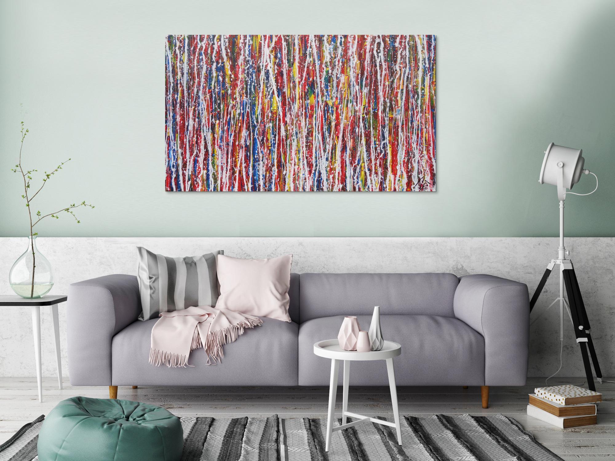 Abstraktes Acrylbild modernes Gemälde handgemalt sehr bunt expressionistisch