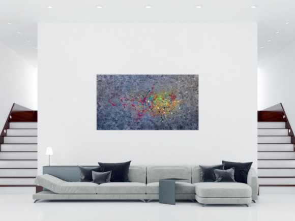 Abstraktes Acrylbild modernes Gemälde silber gold bunt Action Painting Modern Art